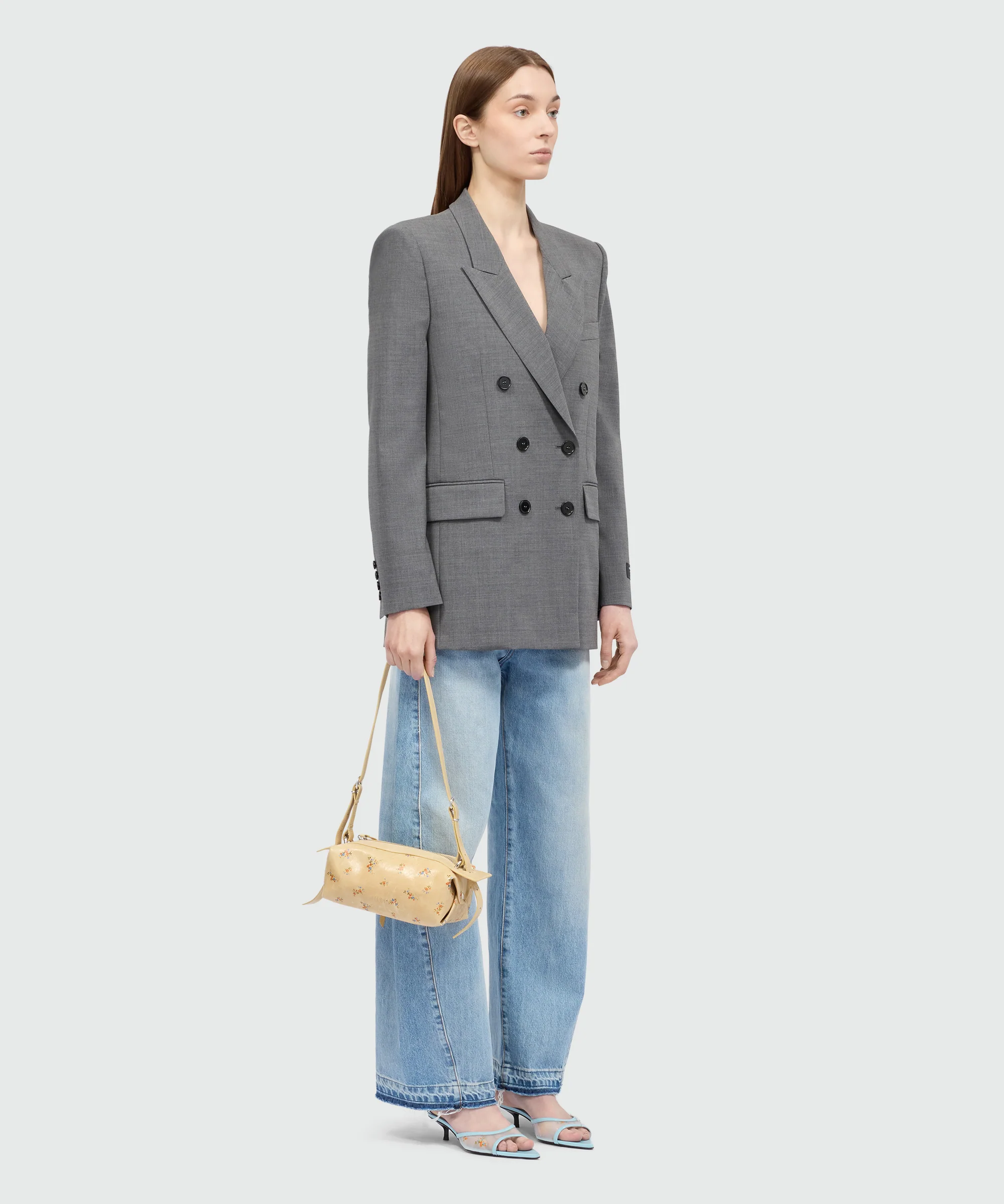 Grey melange double-breasted lightweight wool jacket - Image 4