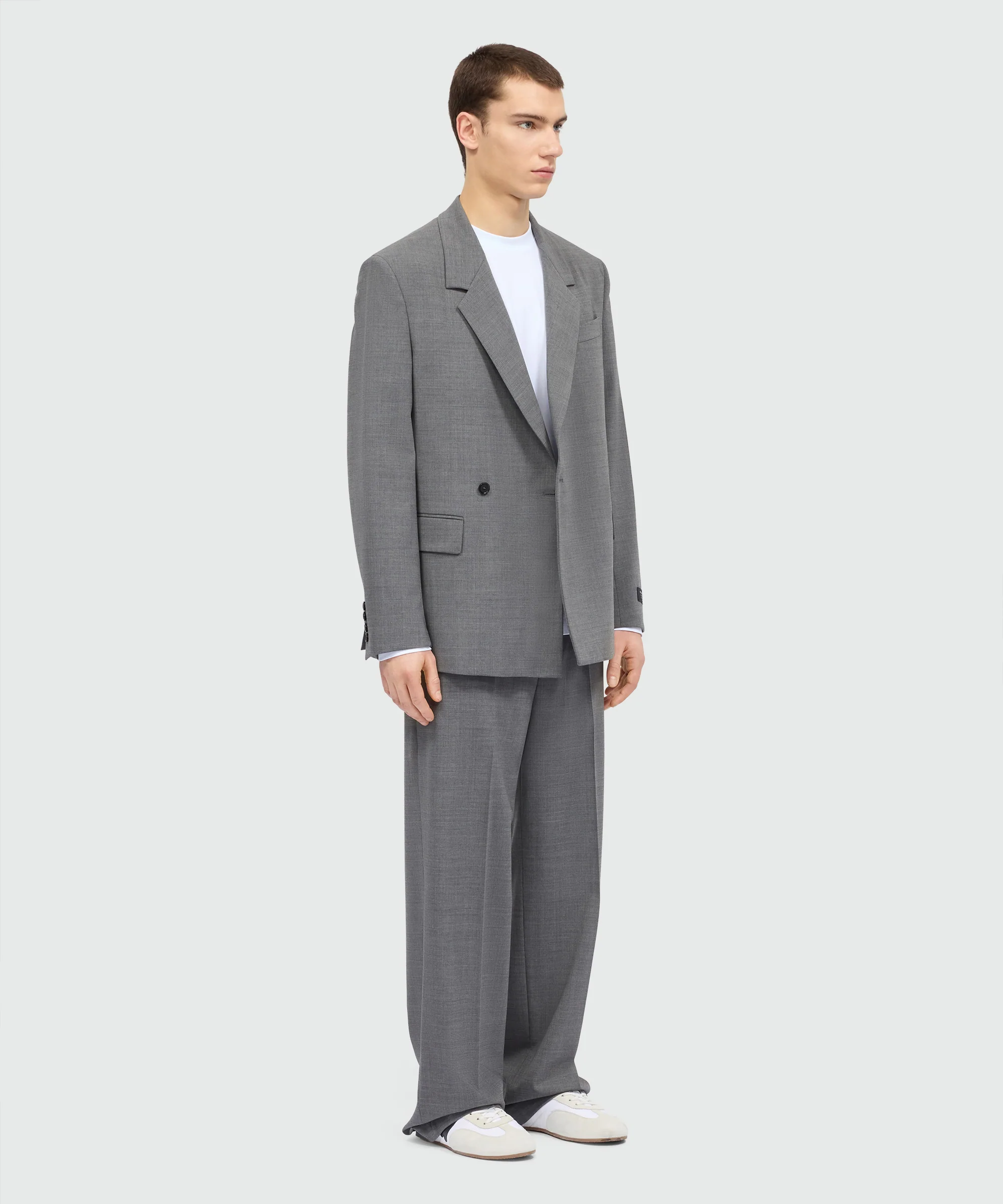Grey melange double-breasted wool jacket with single-button - Image 4