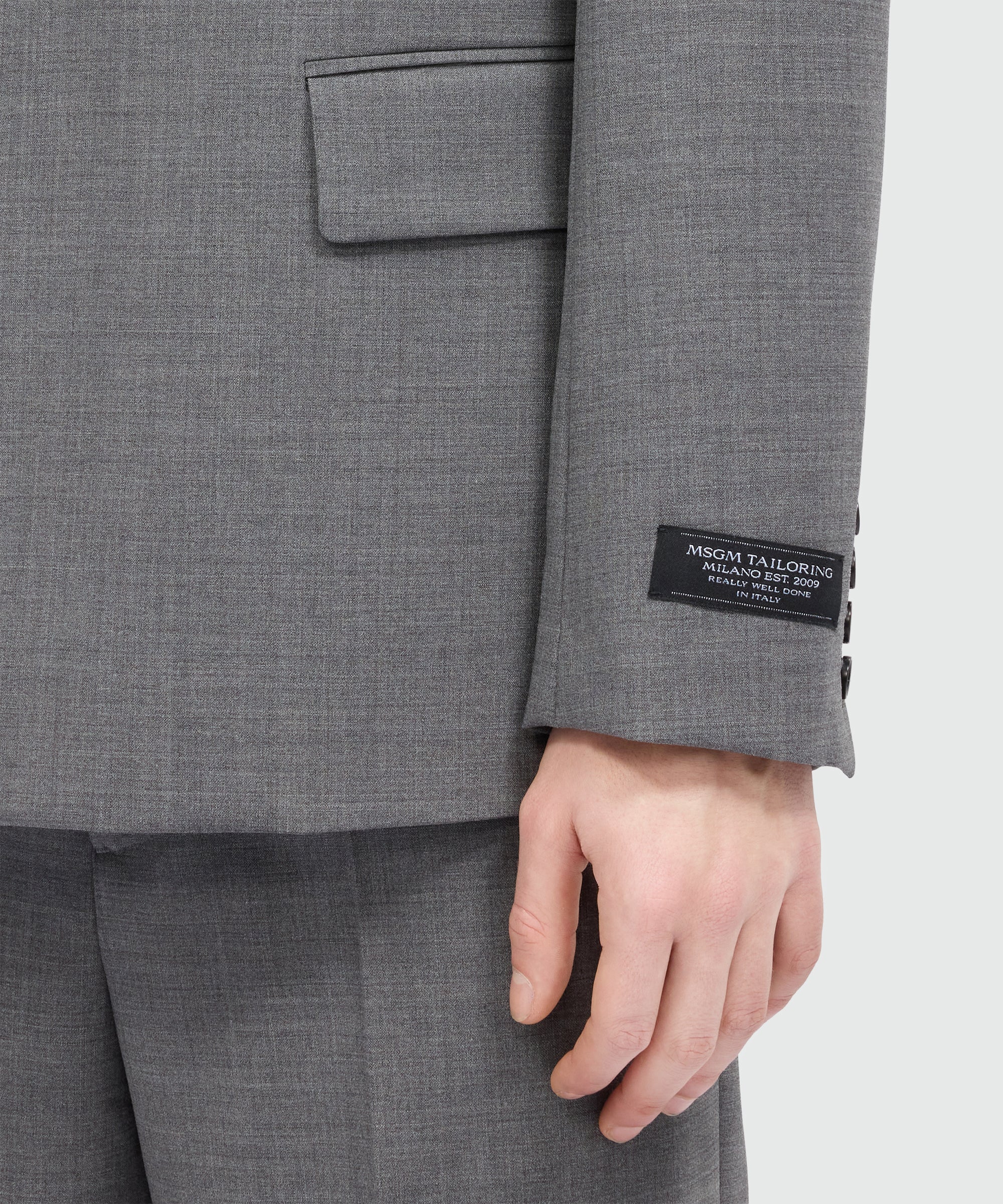 Grey melange double-breasted wool jacket with single-button - Image 5