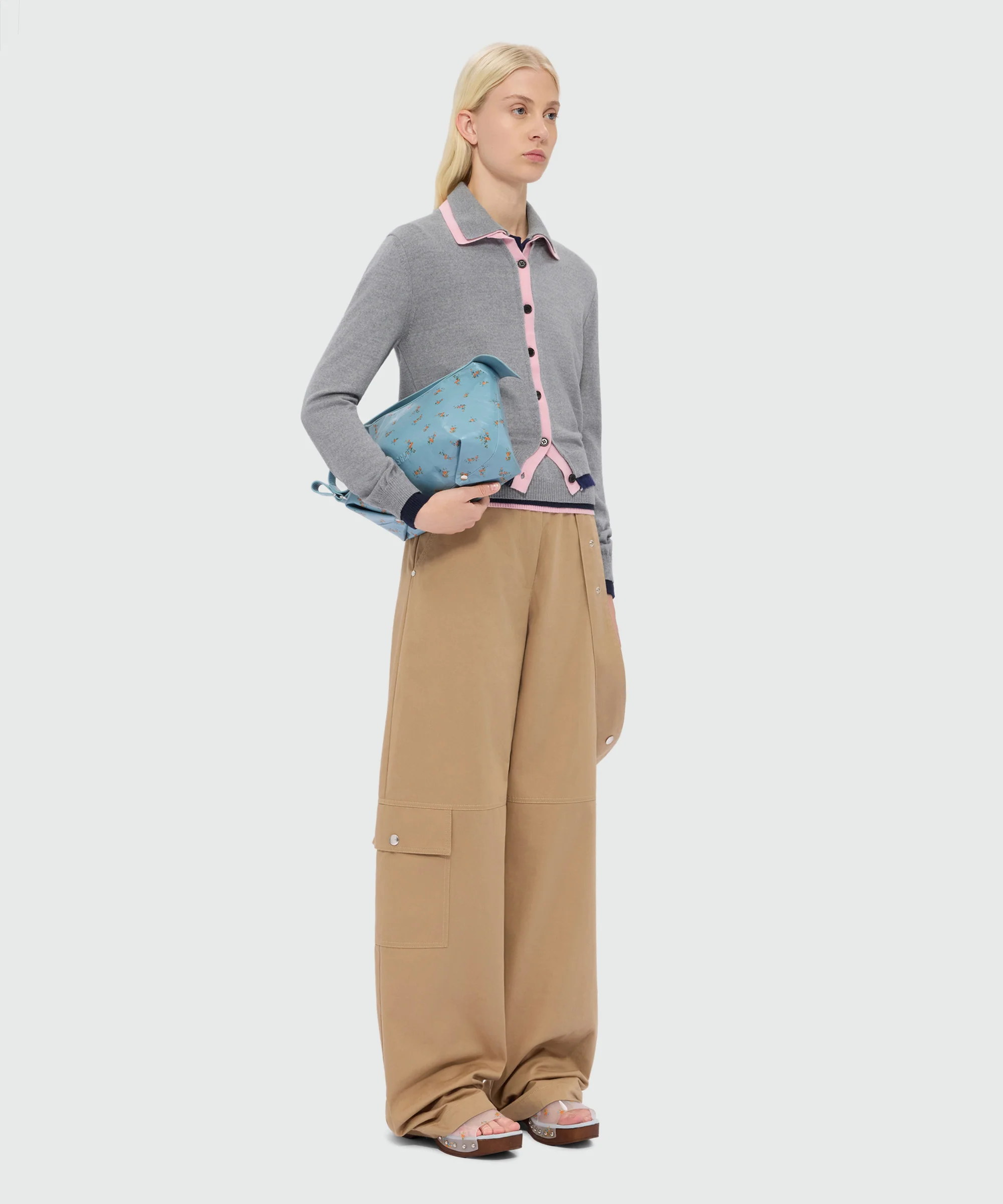 Grey wool cardigan with contrasting double-edge trim - Image 4