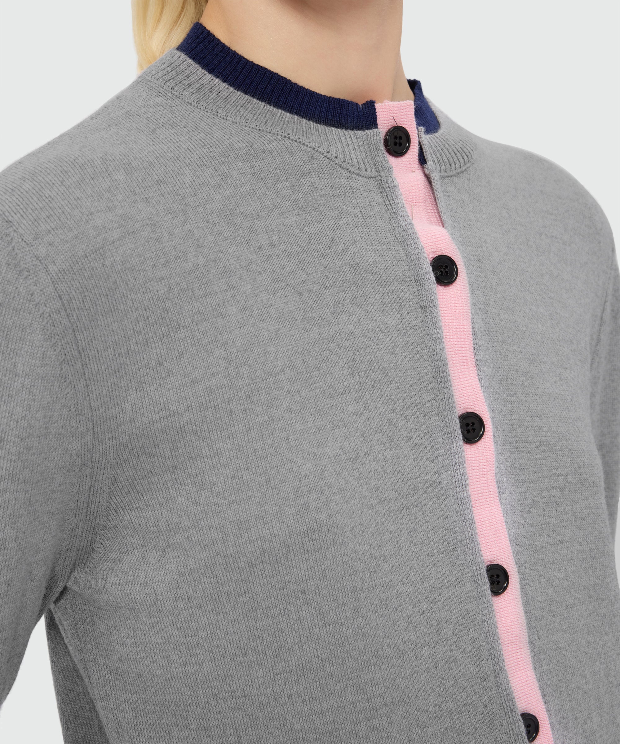 Grey wool cardigan with contrasting double-edge trim - Image 5