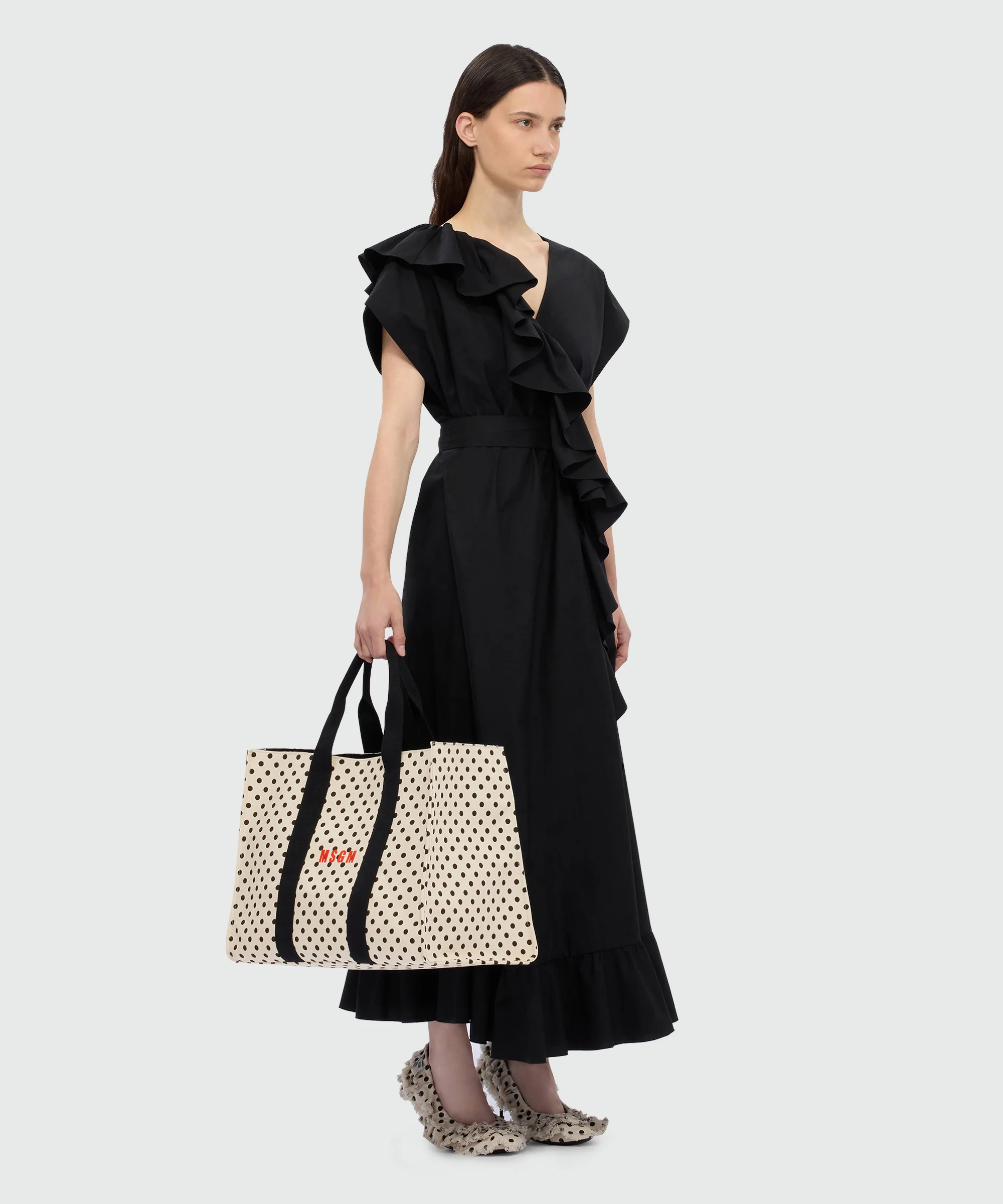 Horizontal canvas tote with polka dot print. - Image 3