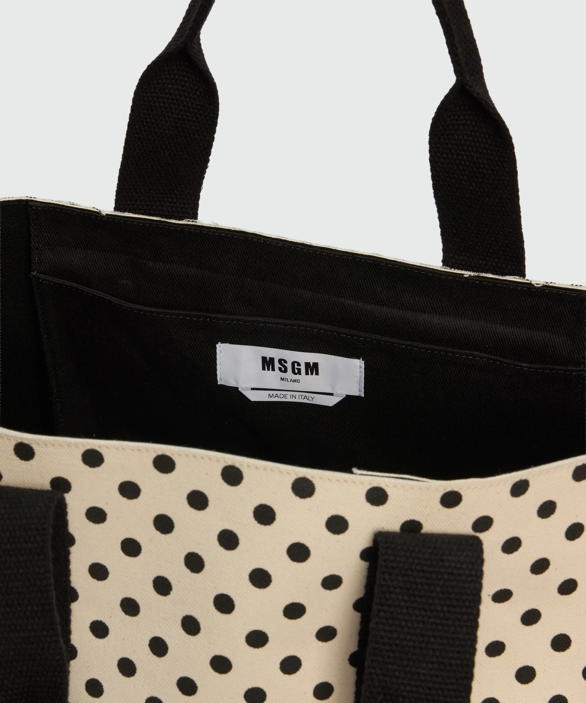 Horizontal canvas tote with polka dot print. - Image 5