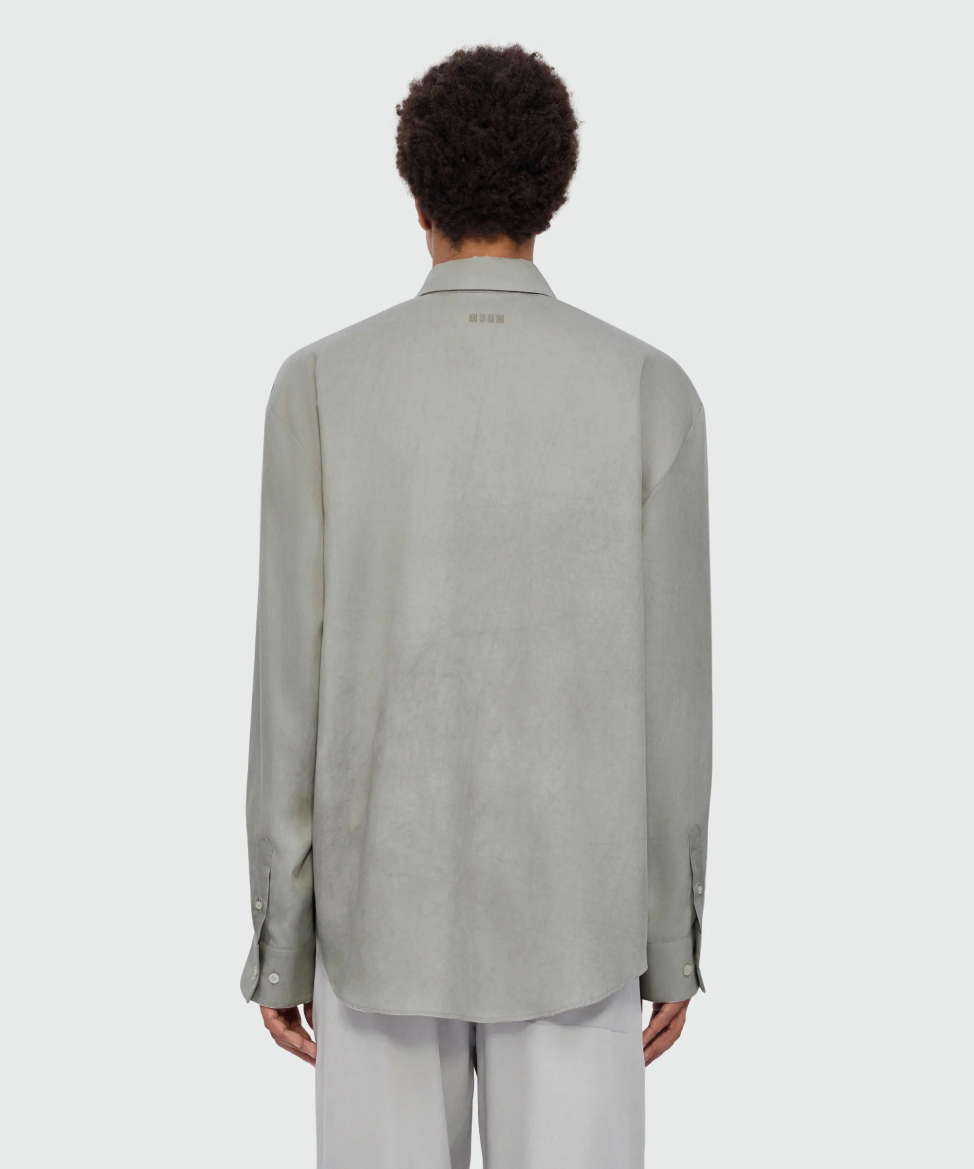 Ice grey long-sleeve lyocell shirt with hand airbrushed tie-dye effect - Image 3
