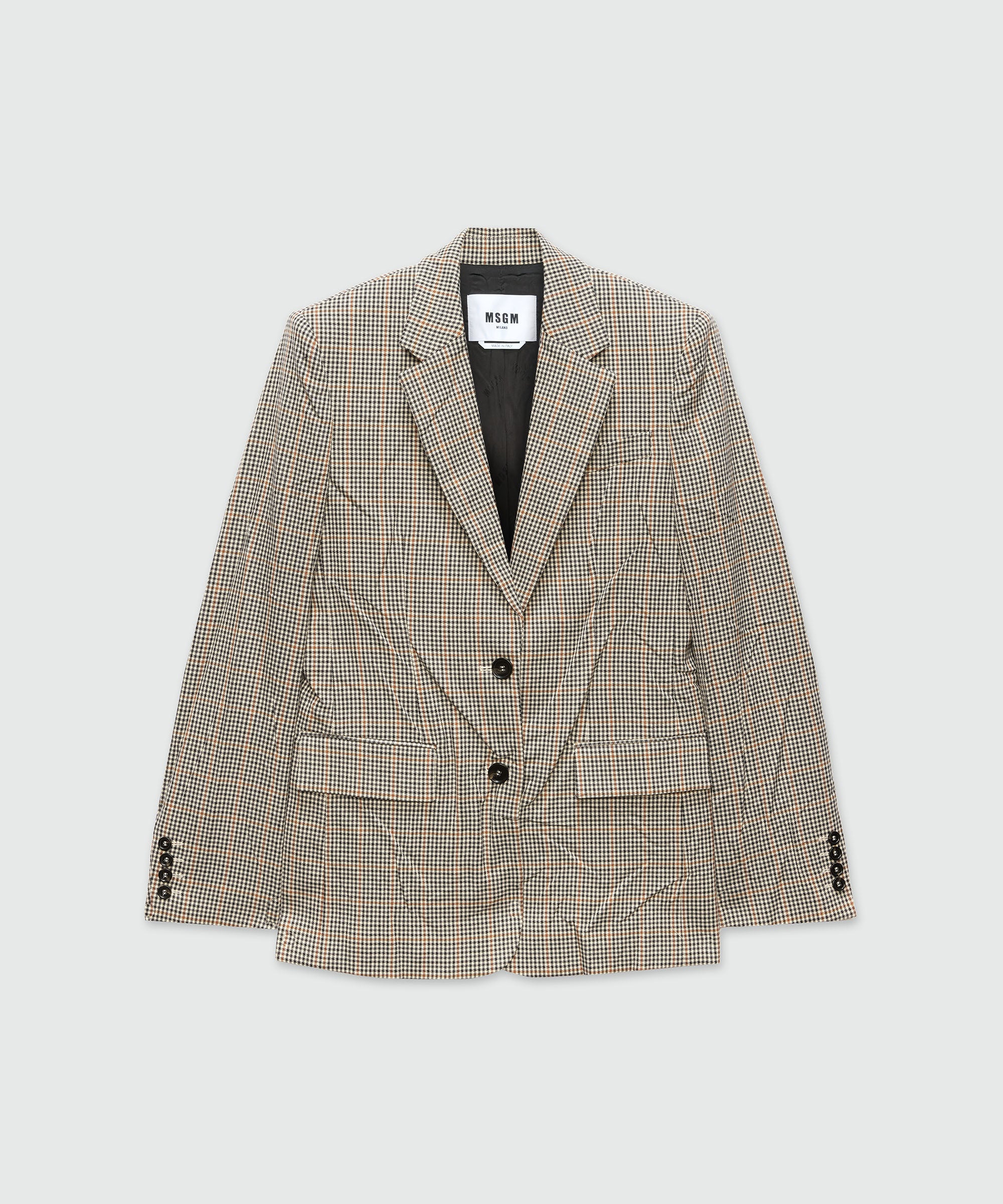 Ivory jacket in micro check with a wrinkled effect