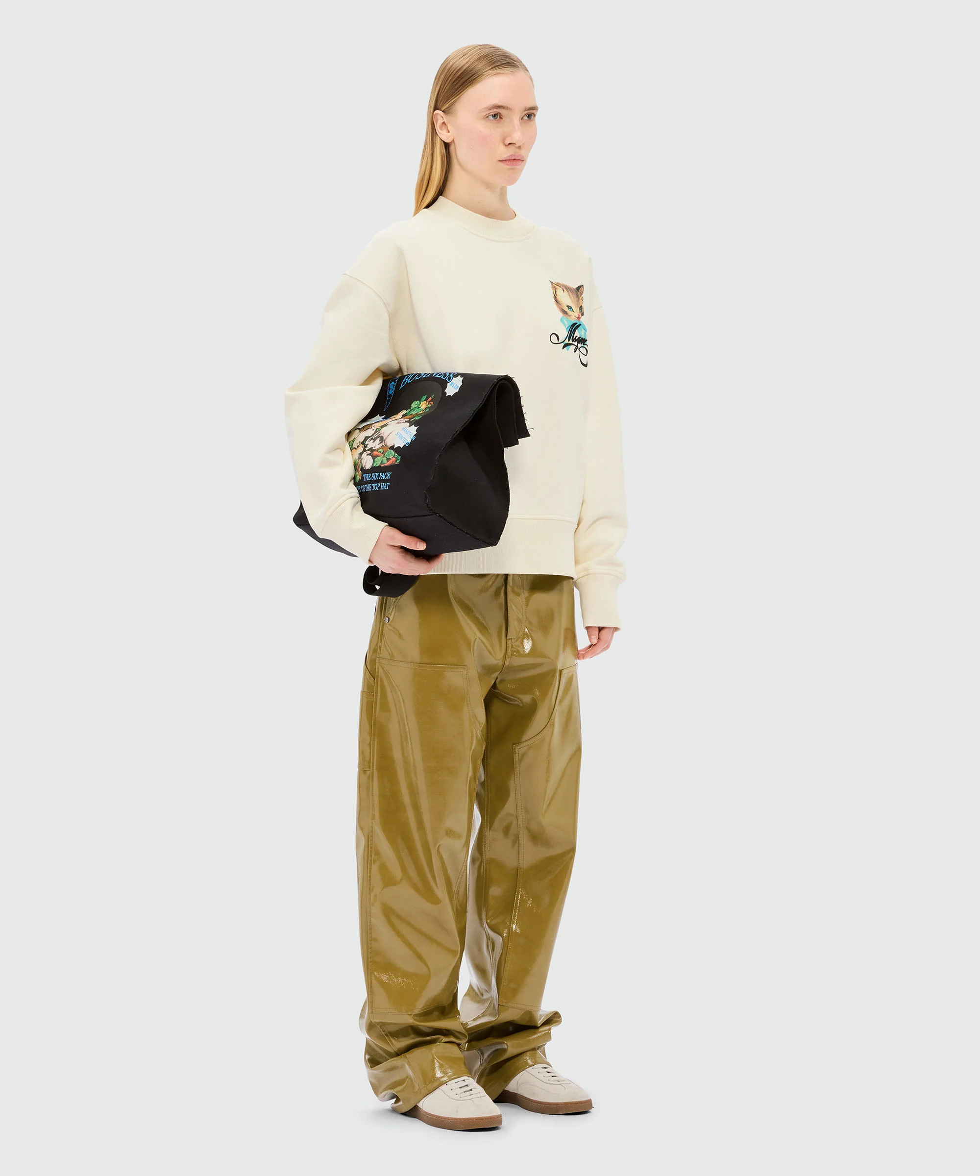 Ivory jersey sweatshirt with "Cute Kitty" graphic and cursive MSGM logo - Image 4