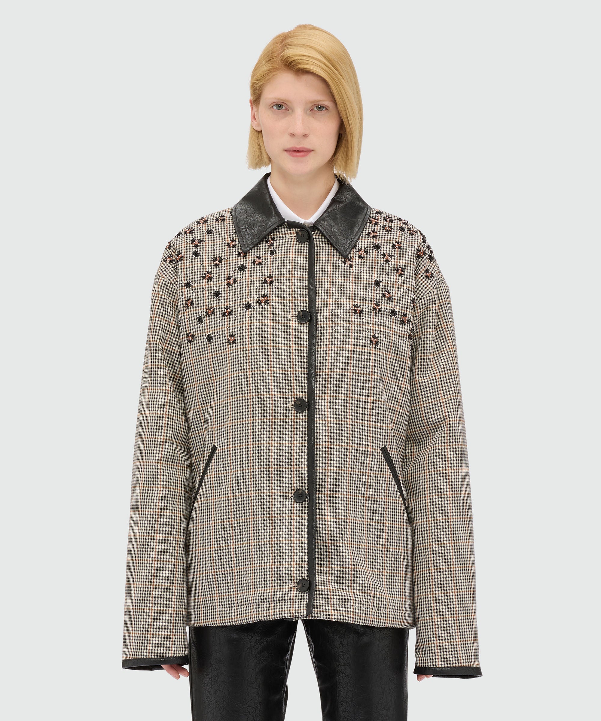 Ivory micro-check jacket with floral embroidery - Image 2