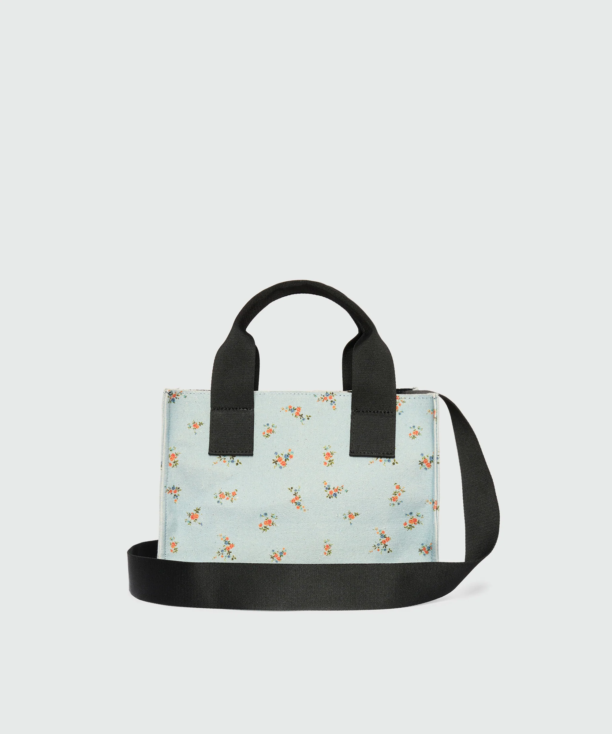 Light blue canvas micro tote with print and contrasting handles - Image 3