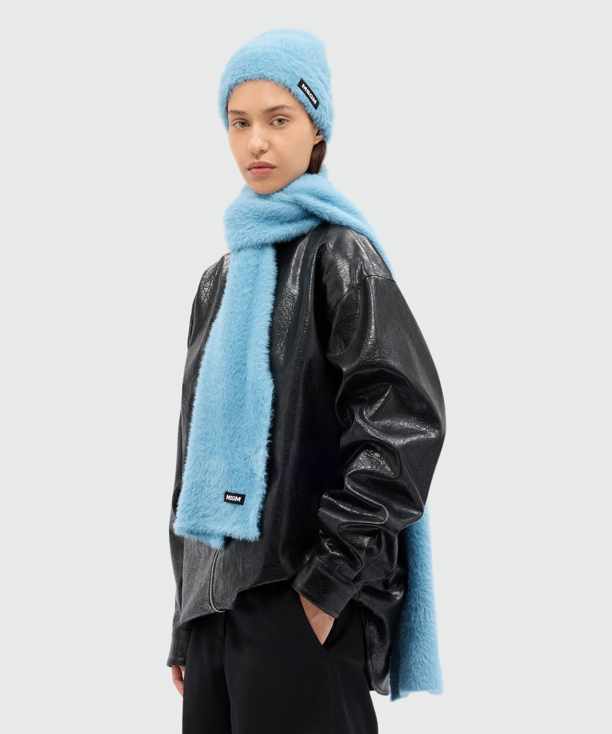 Light blue knitted hat with MSGM logo label - Image 3