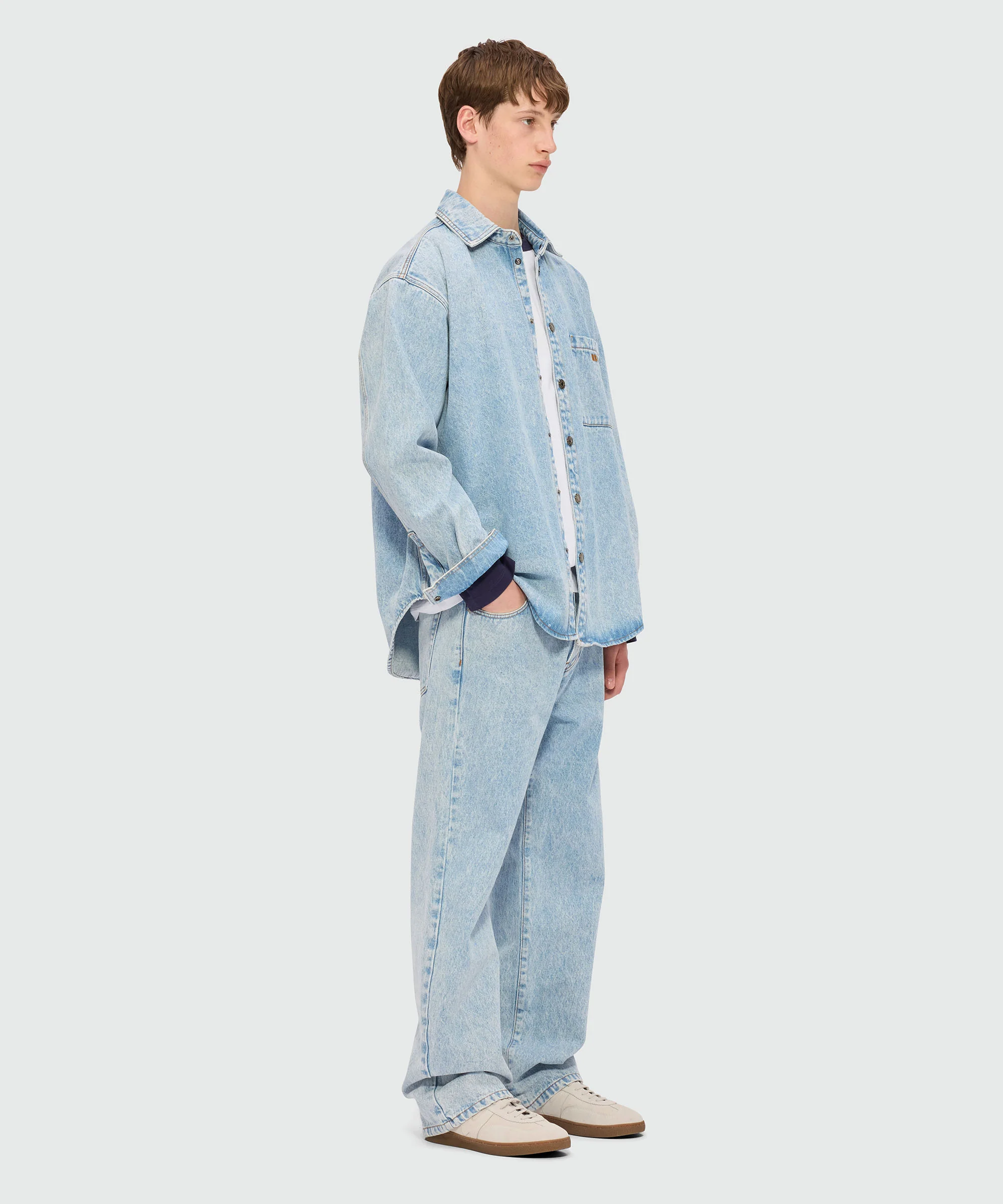 Light blue marbled denim trousers - Image 4