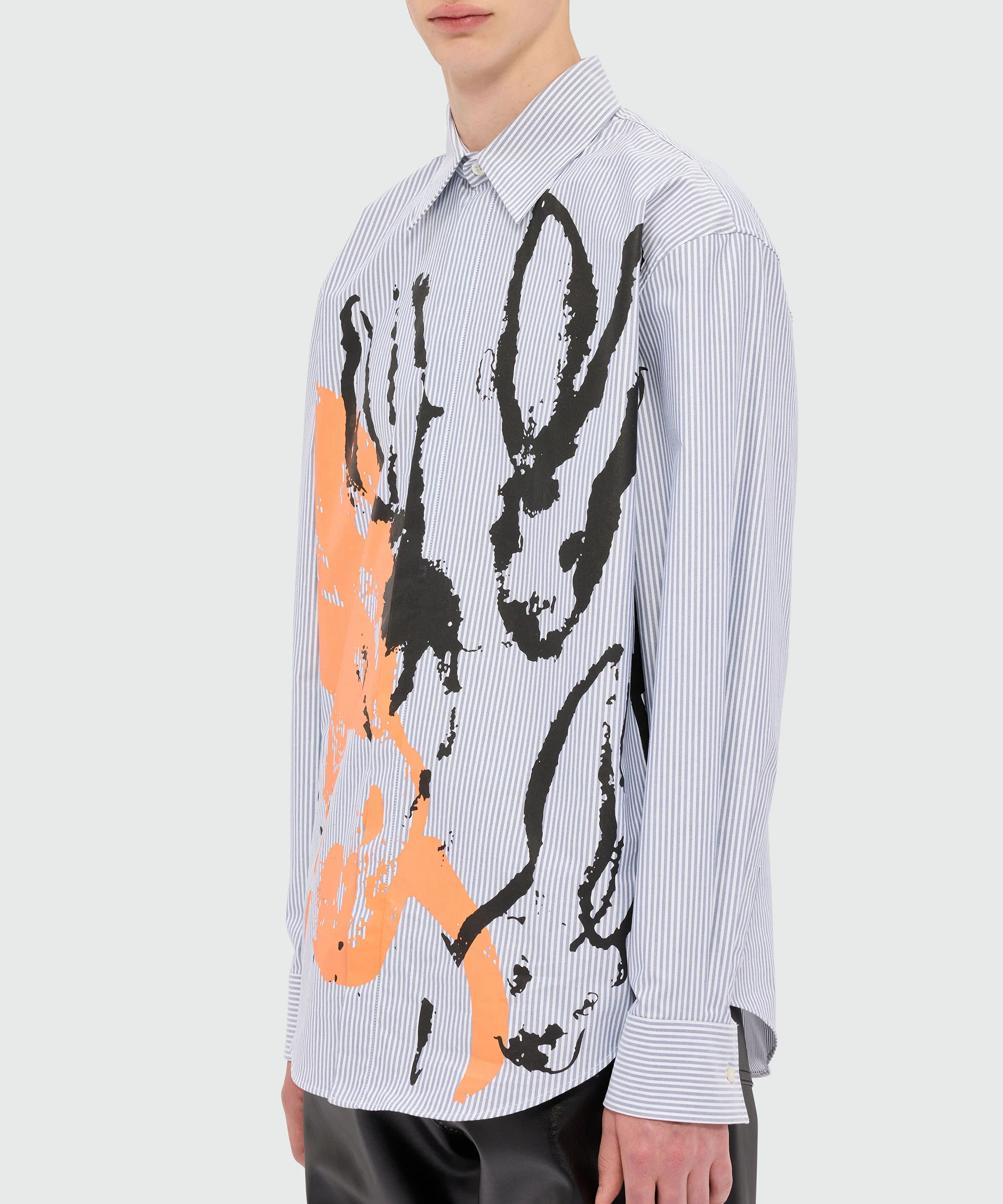 Light blue striped cotton oxford shirt with "Sketched Bunnies" print - Image 5