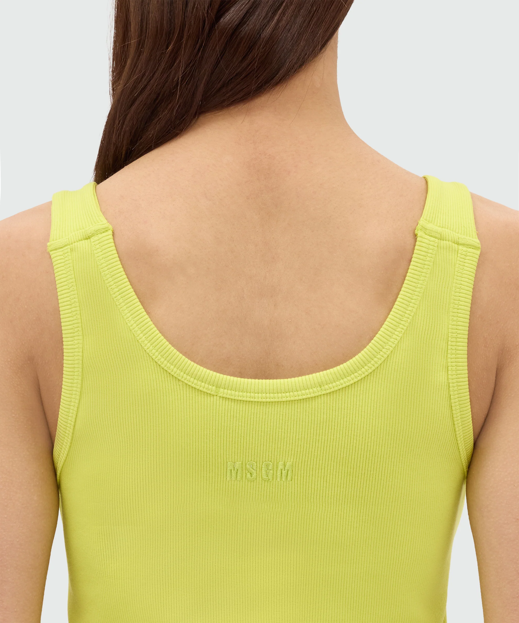 Lime ribbed cotton top with straps and metal buttons - Image 5