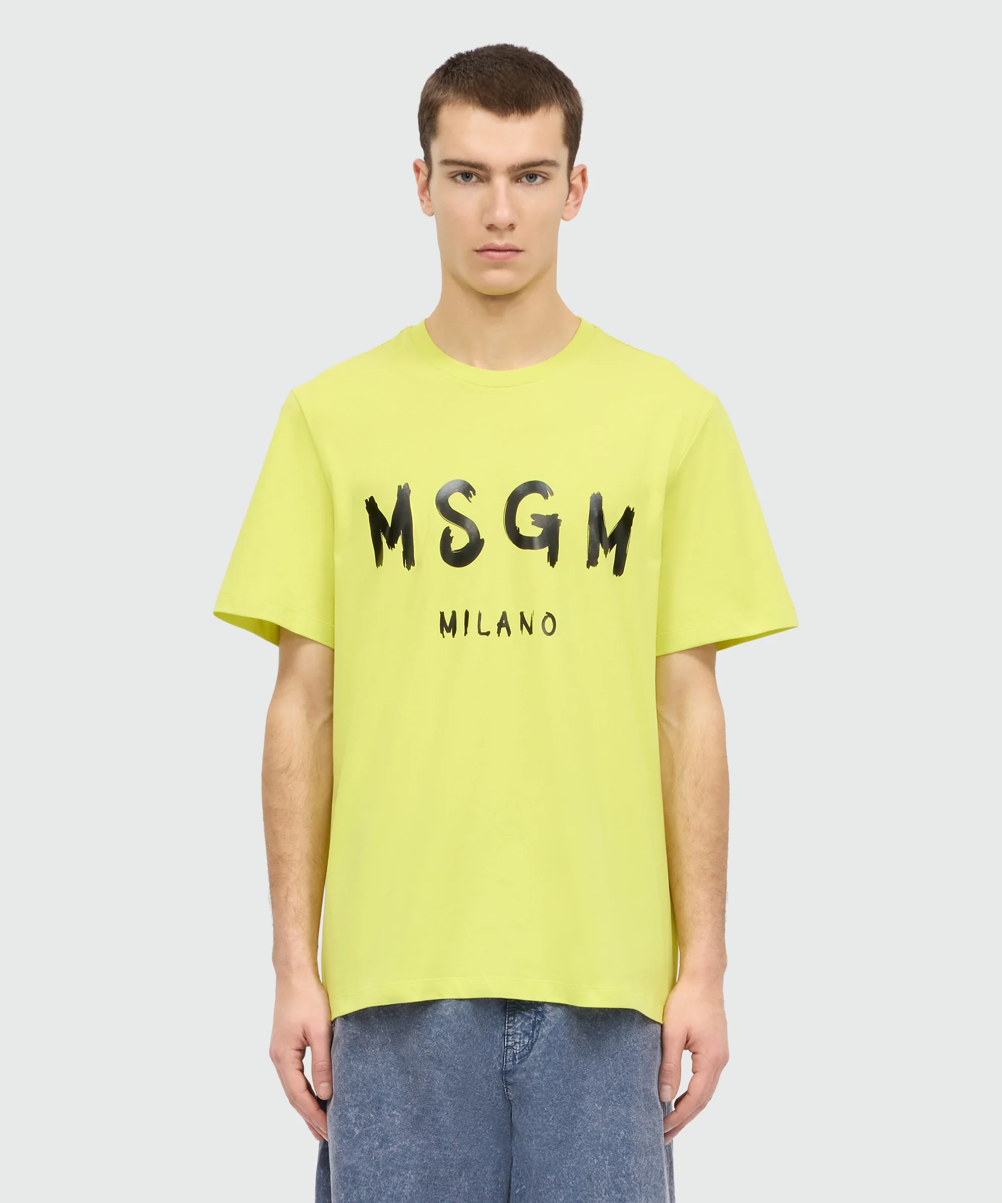 Lime short-sleeve cotton jersey T-shirt with brushed logo on the front - Image 2