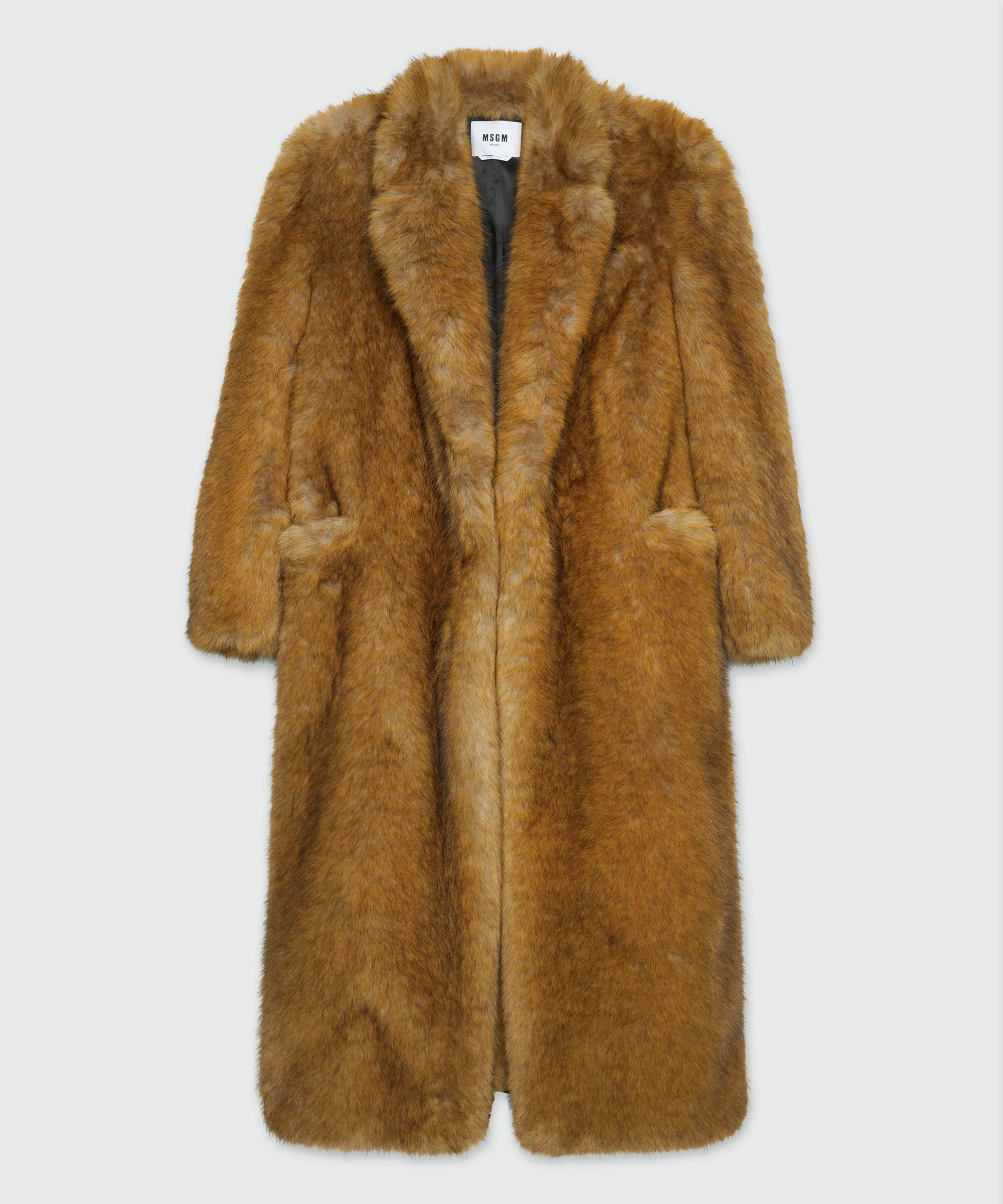Long beige faux fur coat