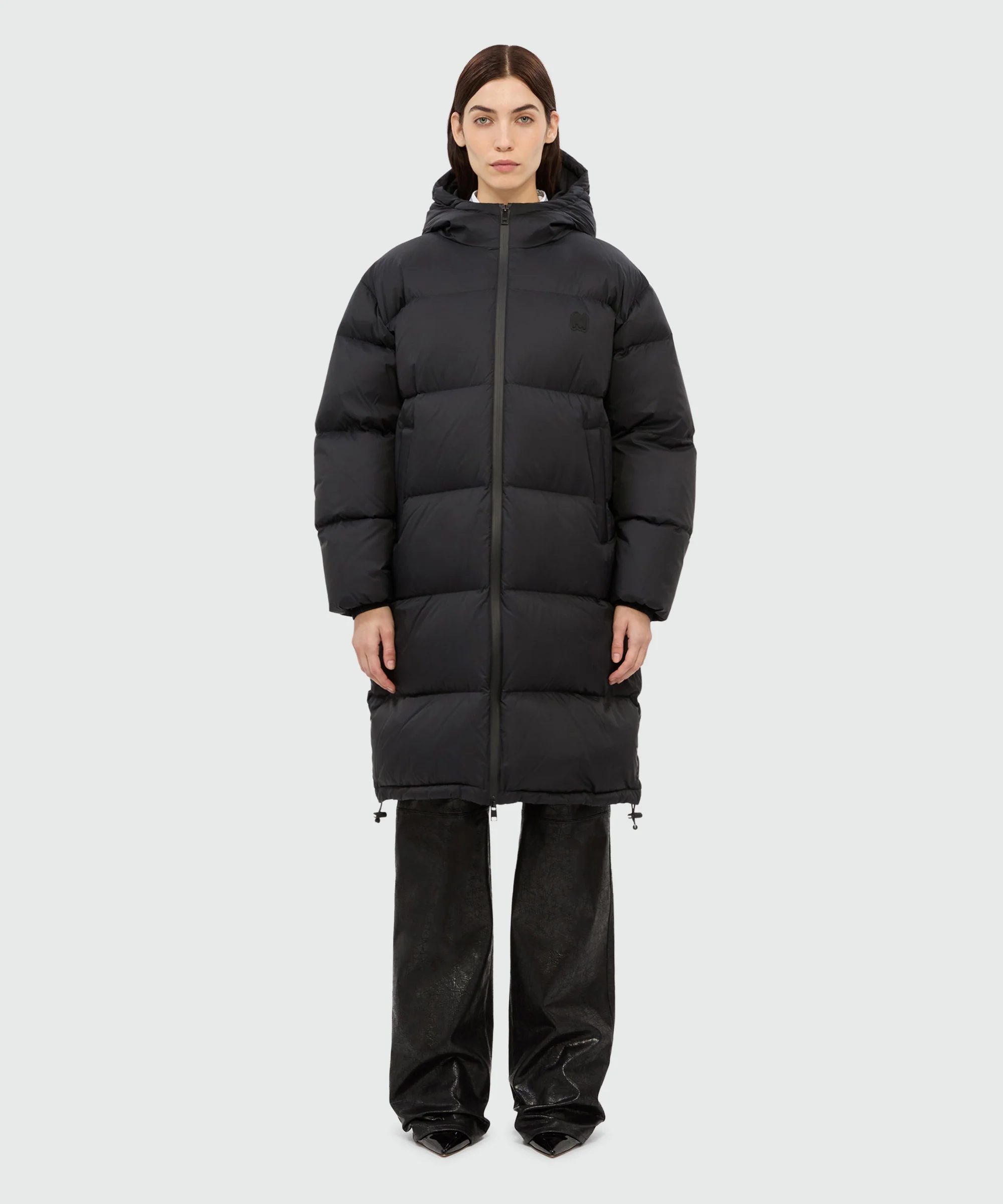 Long black down jacket in ripstop nylon - Image 2