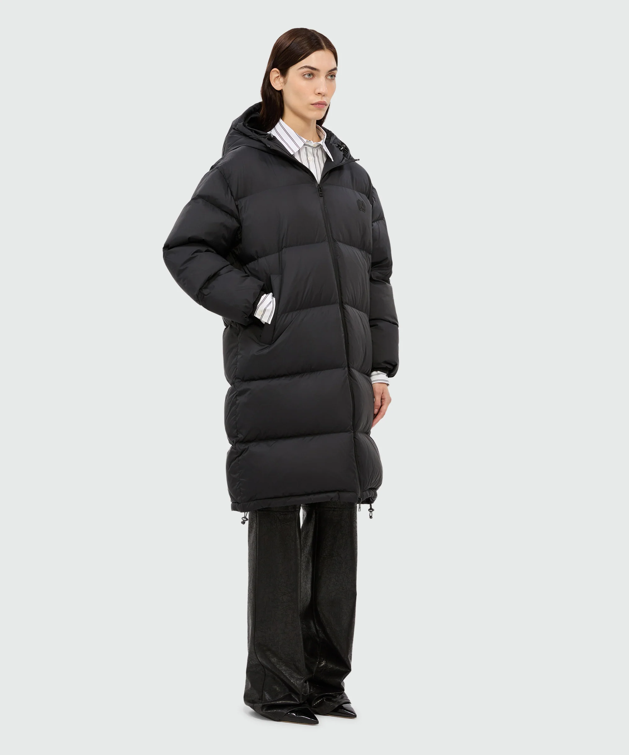 Long black down jacket in ripstop nylon - Image 4