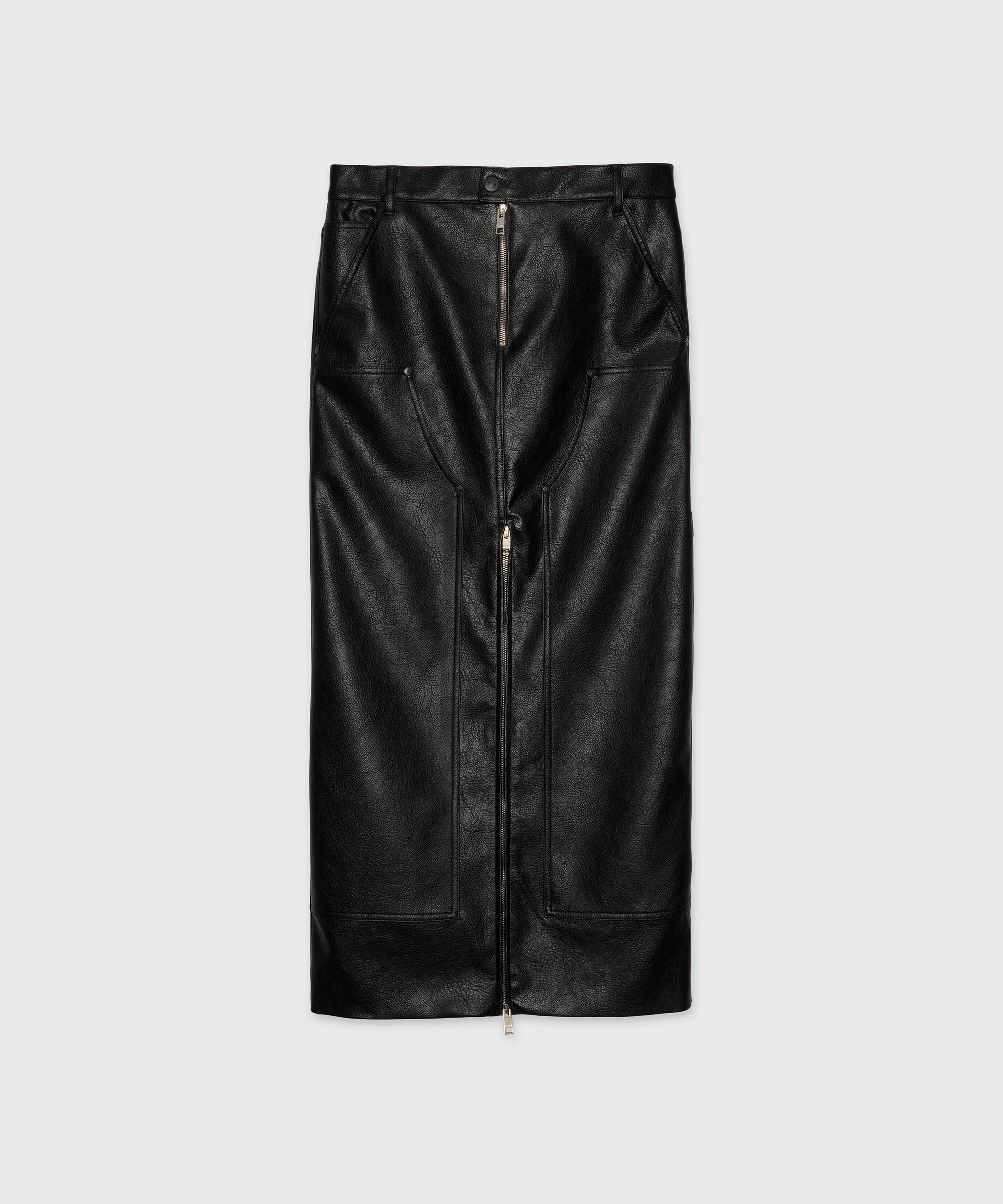 Long black skirt in hammered faux leather