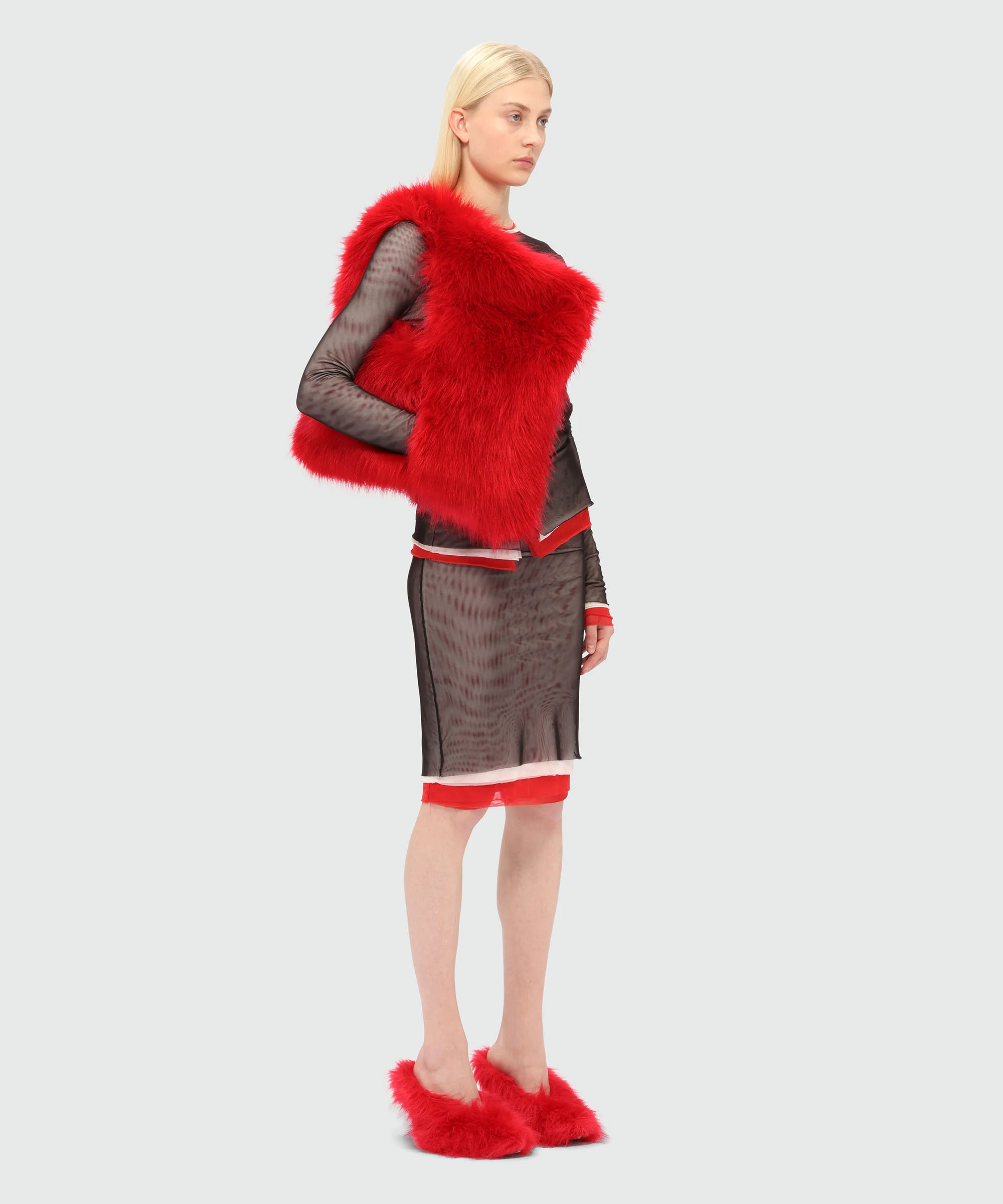 Maxi red faux fur shoulder bag - Image 5