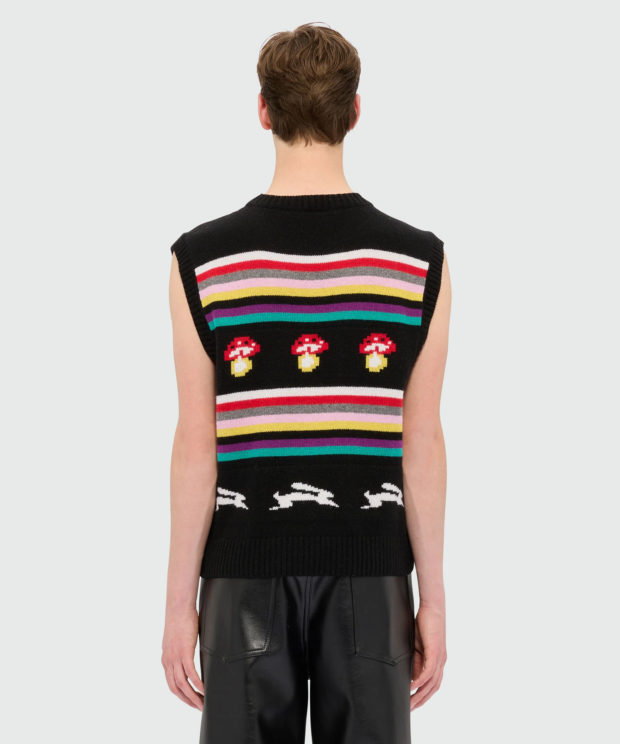 Multicolor jacquard vest "Follow the rabbit®" and "I Love Mushrooms" - Image 3