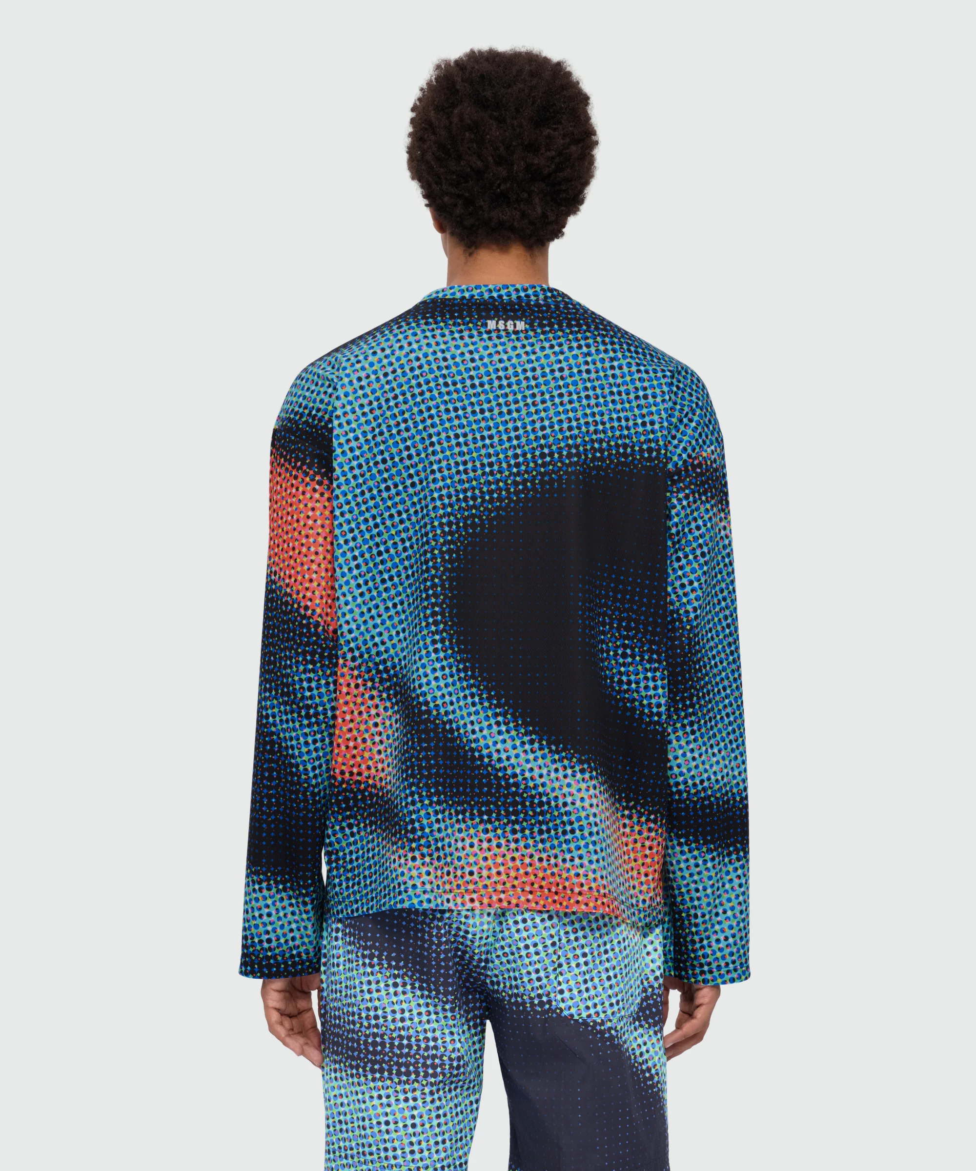 Multicolor long-sleeve technical pique T-shirt with raised logo on front and back - Image 3
