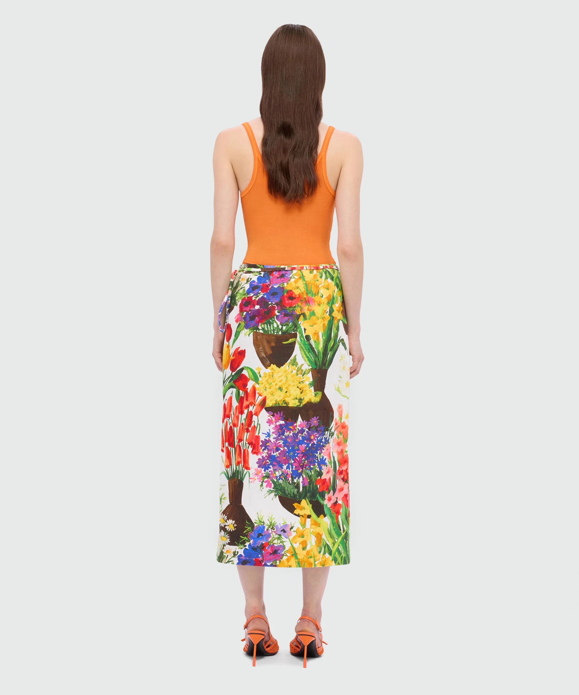 Multicolor printed canvas wrap skirt with waist tie - Image 3