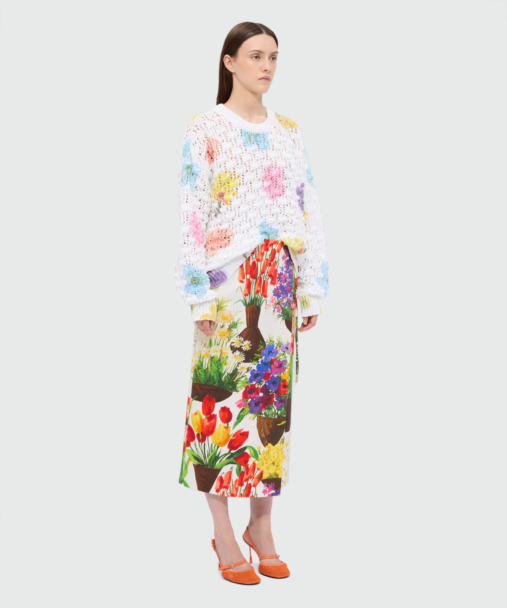 Multicolor printed canvas wrap skirt with waist tie - Image 4