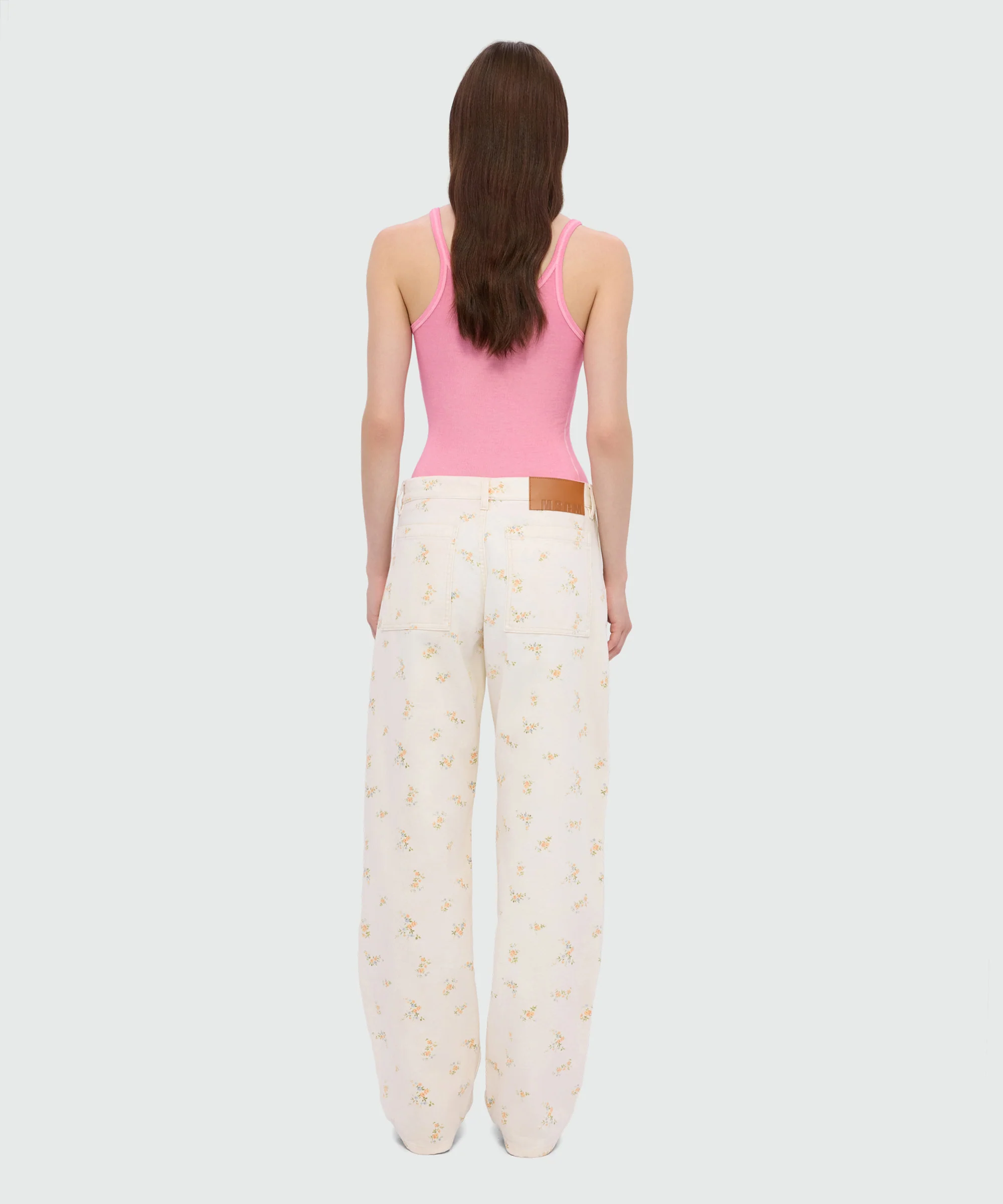 Off-white cotton canvas trousers with floral print - Image 3