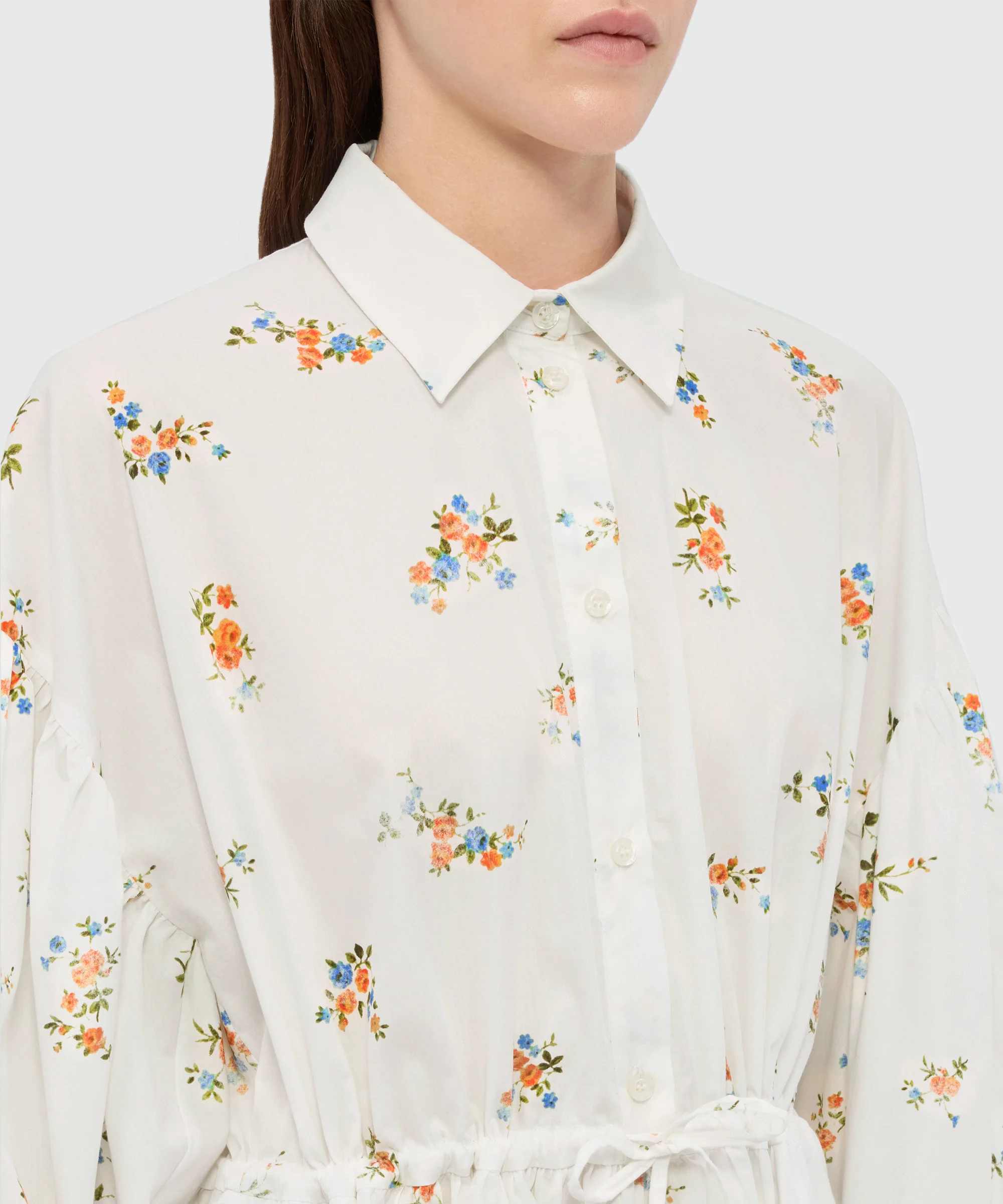 Off-white cotton poplin mini dress with micro floral print - Image 5