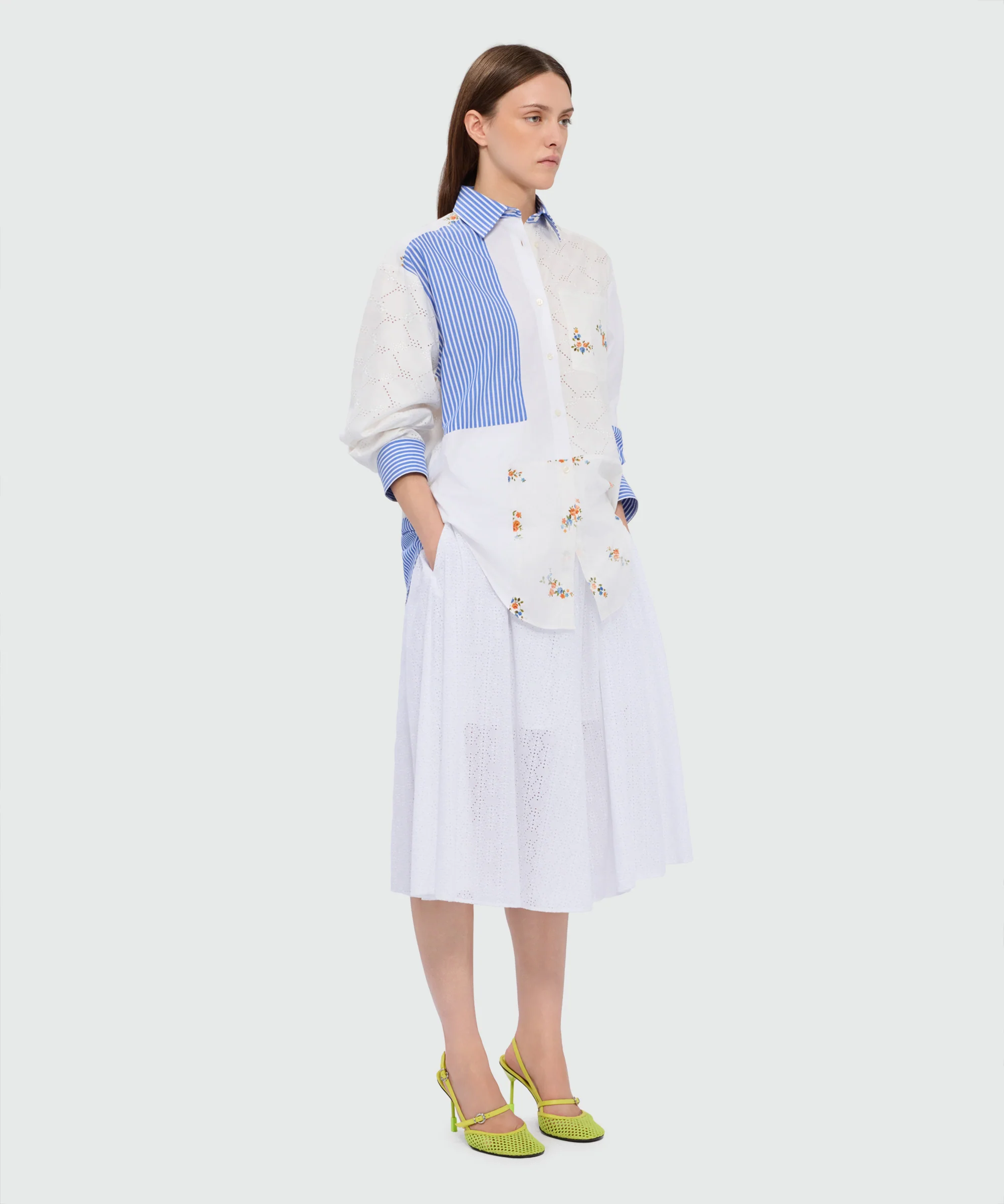Off-white midi poplin skirt with Sangallo embroidery - Image 4