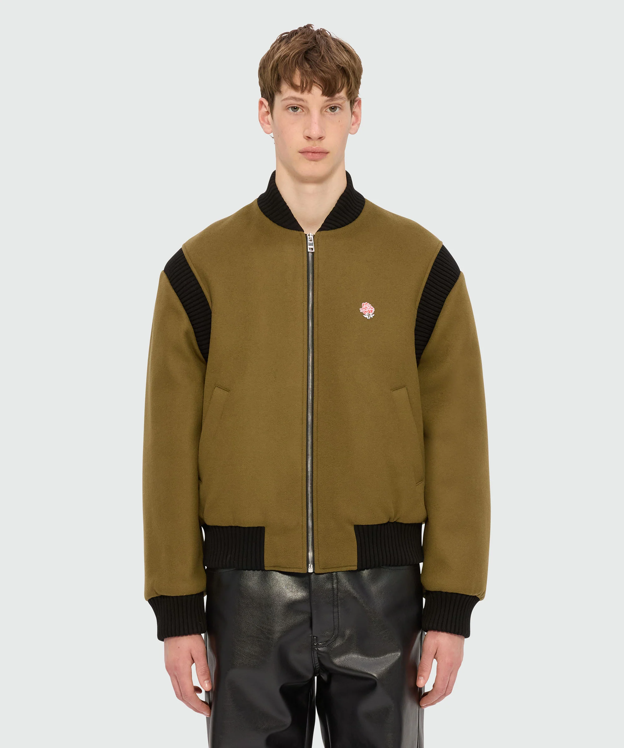 Olive green bomber jacket in wool cloth - Image 2