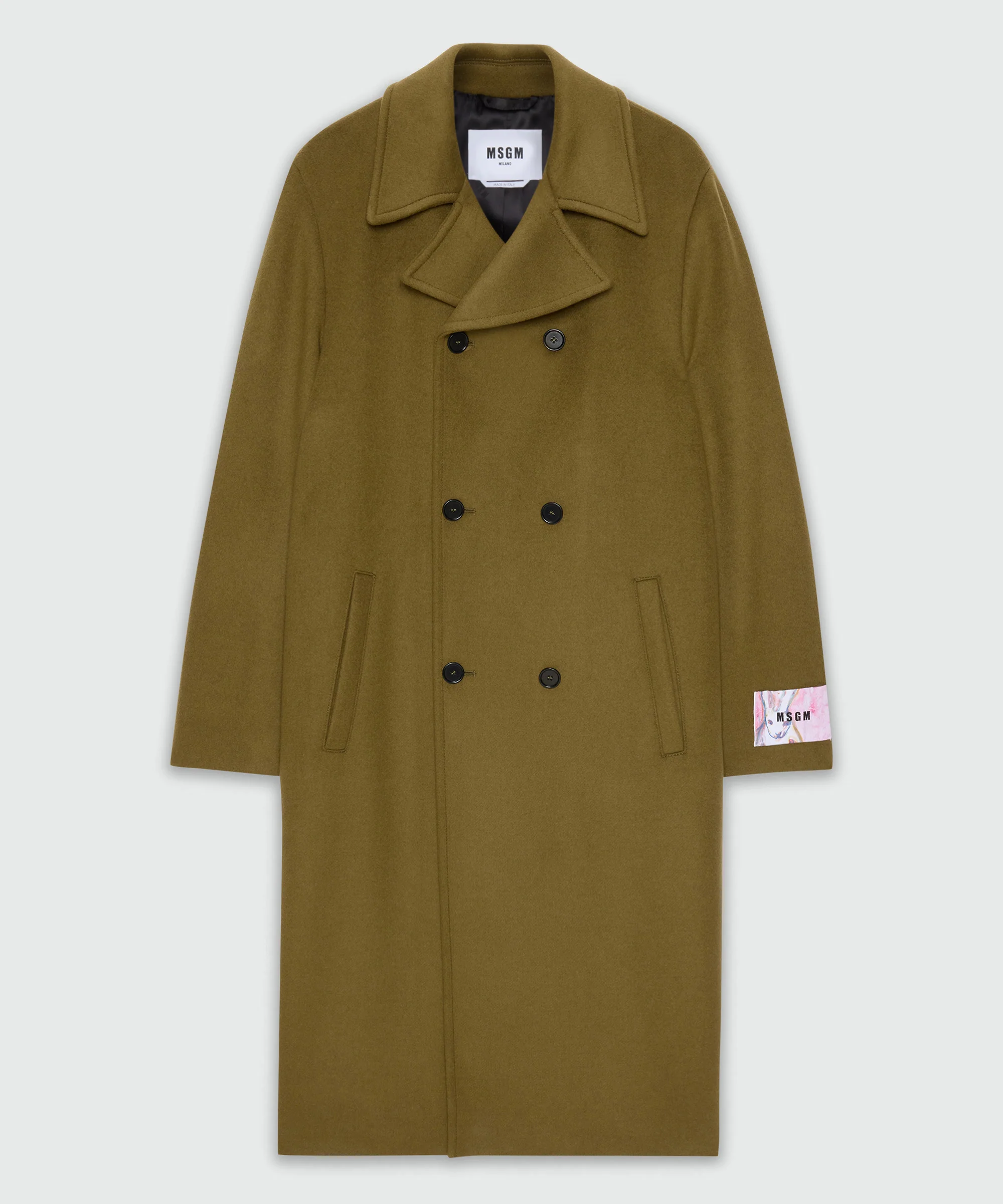 Olive green double-breasted wool coat