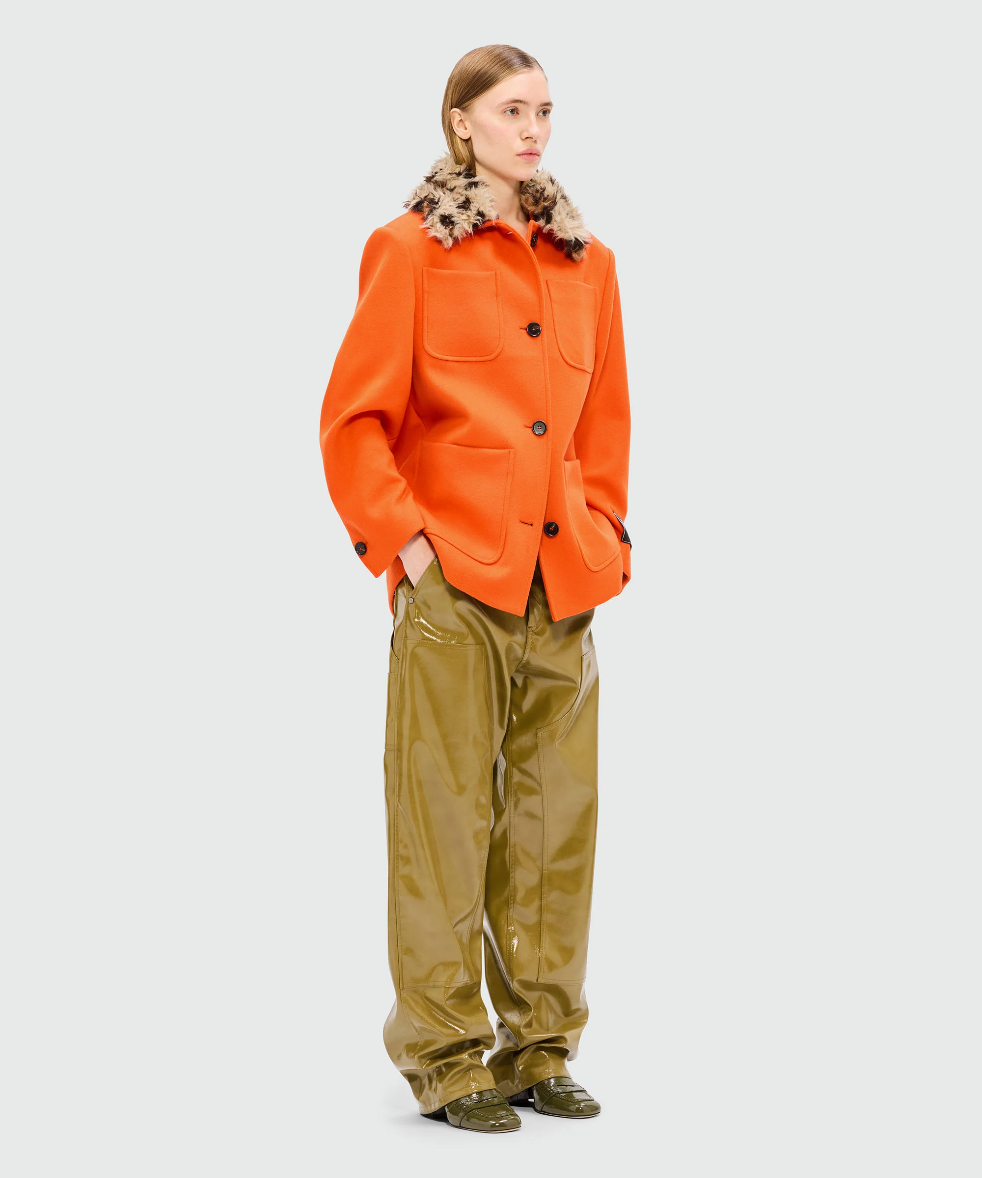 Orange wool jacket with shaggy animalier collar - Image 4
