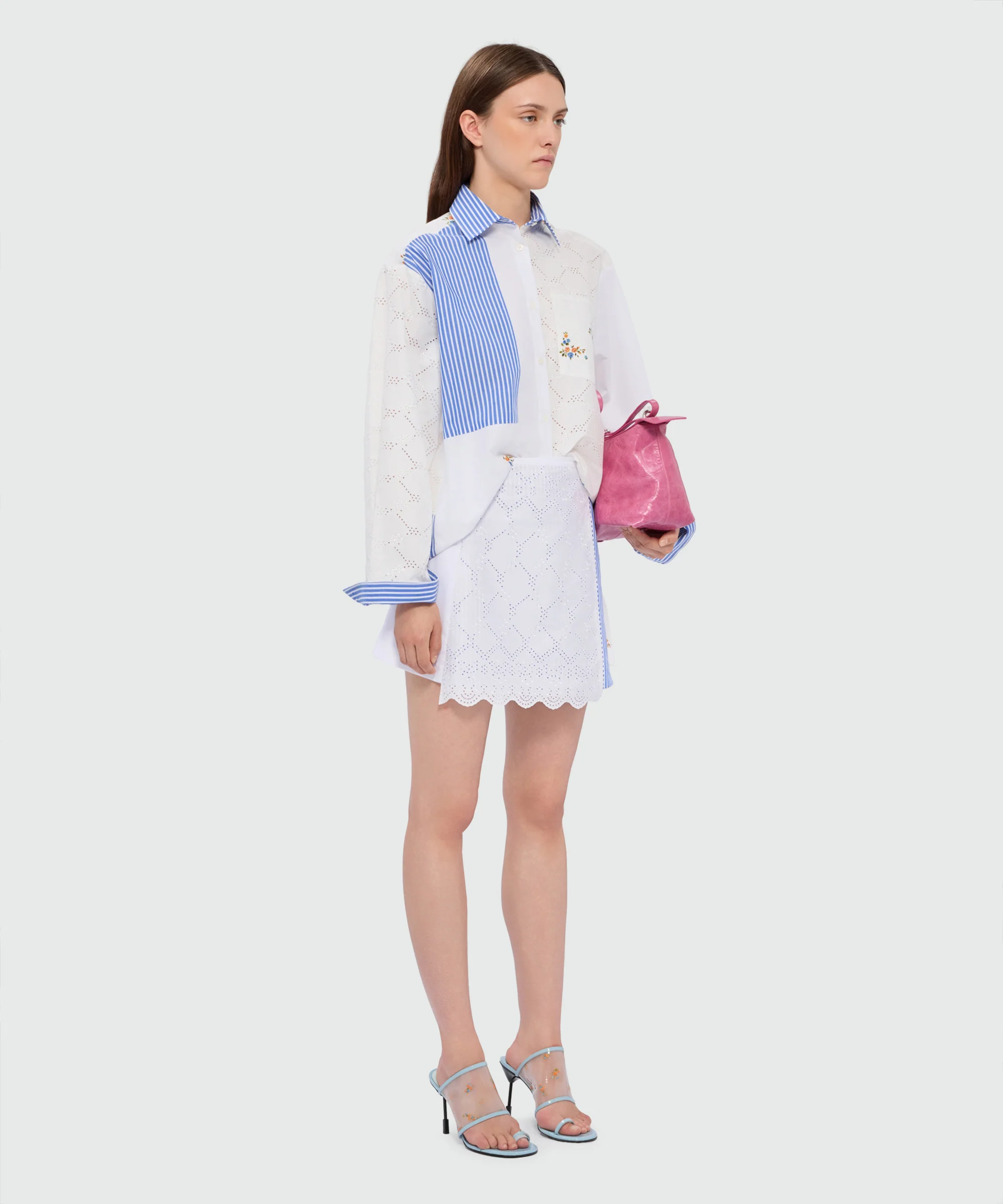 Patchwork wrap skirt in poplin with lace detail - Image 4