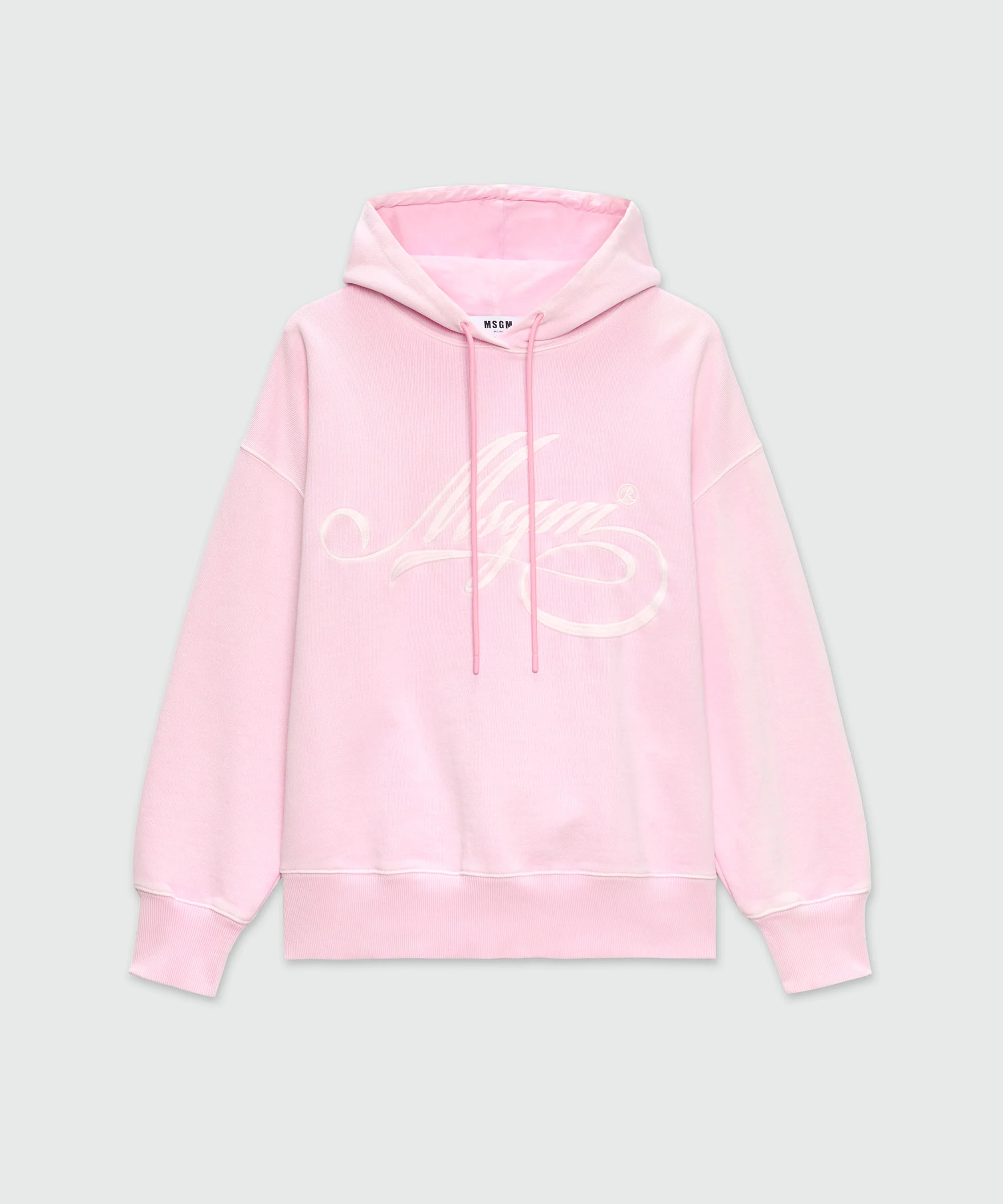 Pink jersey hoodie with cursive MSGM logo