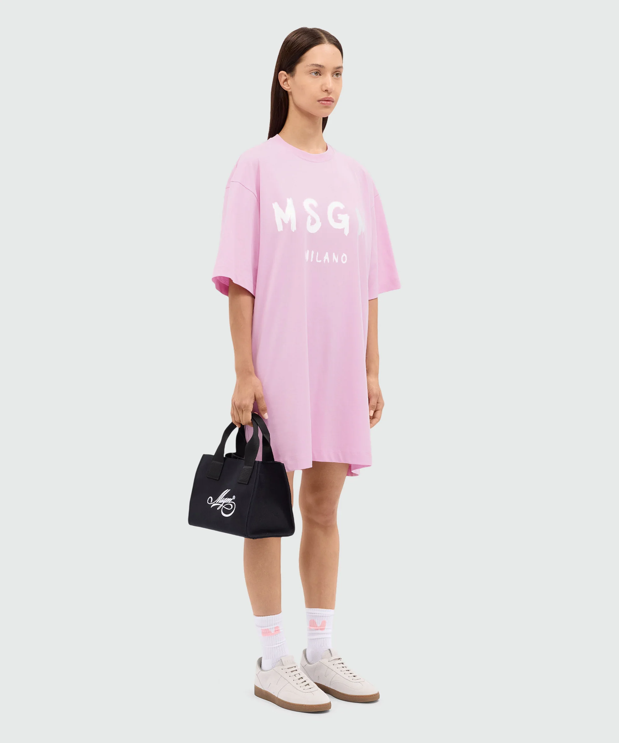 Pink jersey t-shirt dress with MSGM brushstroke logo - Image 4