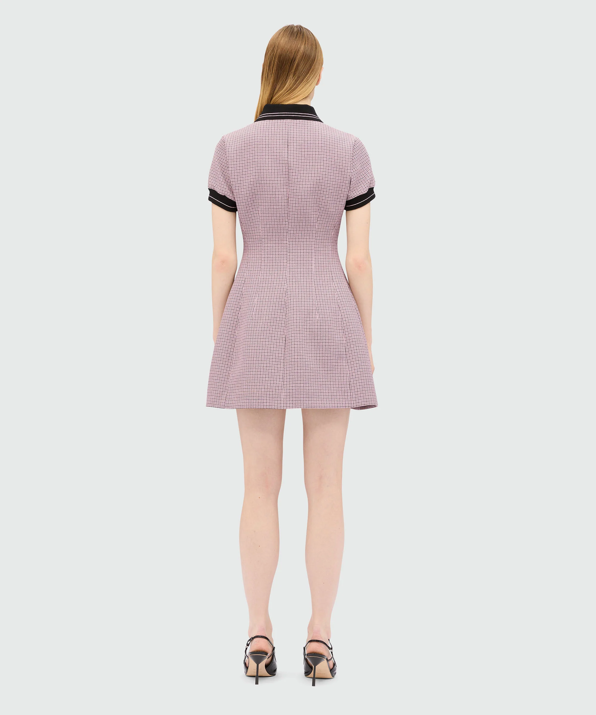 Pink mini dress with check pattern - Image 3