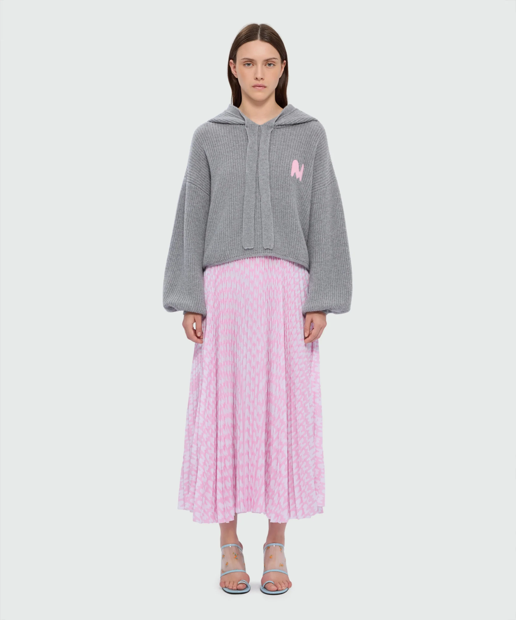 Pink pleated soleil skirt with all-over MWAVE logo print - Image 2