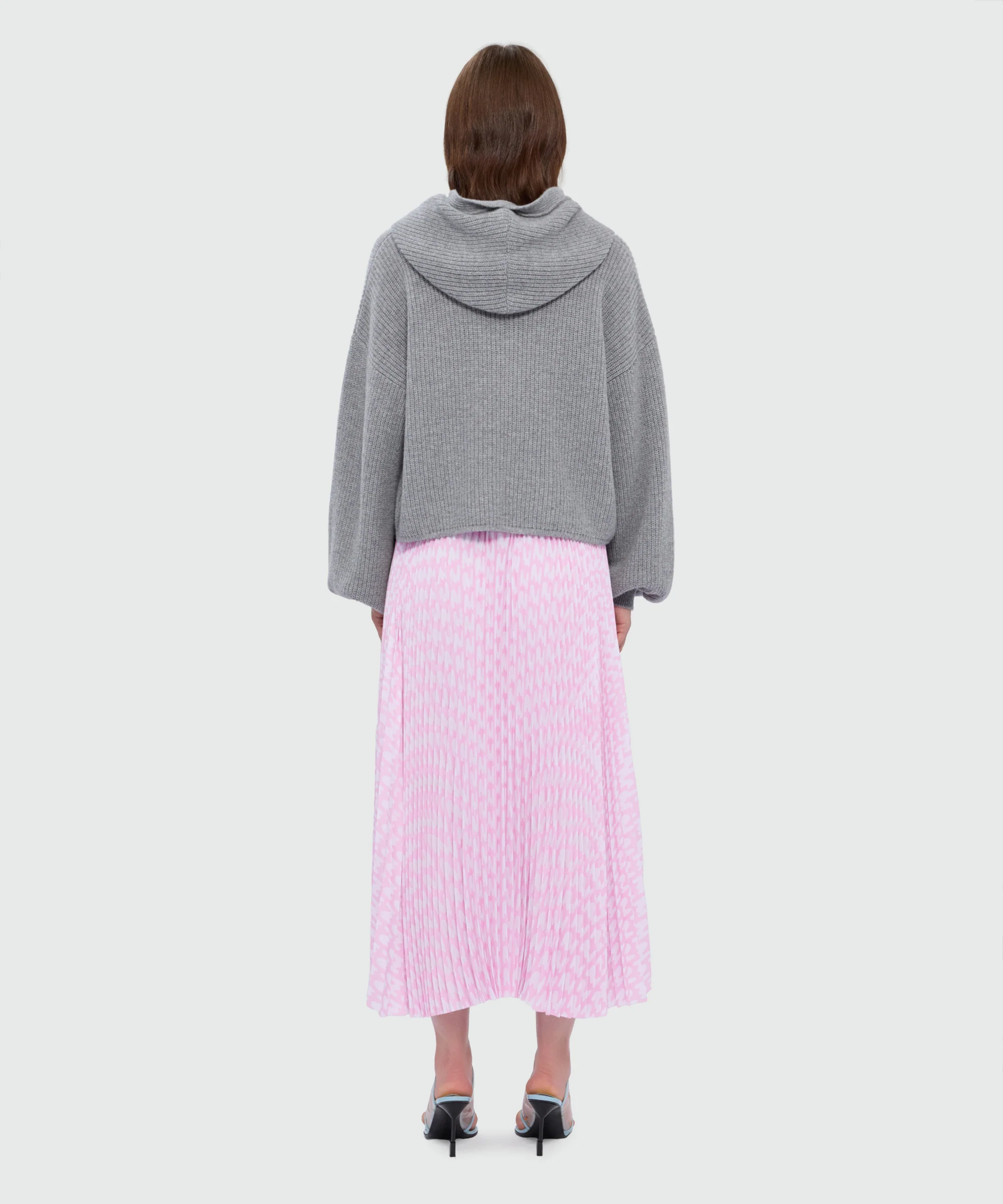 Pink pleated soleil skirt with all-over MWAVE logo print - Image 3