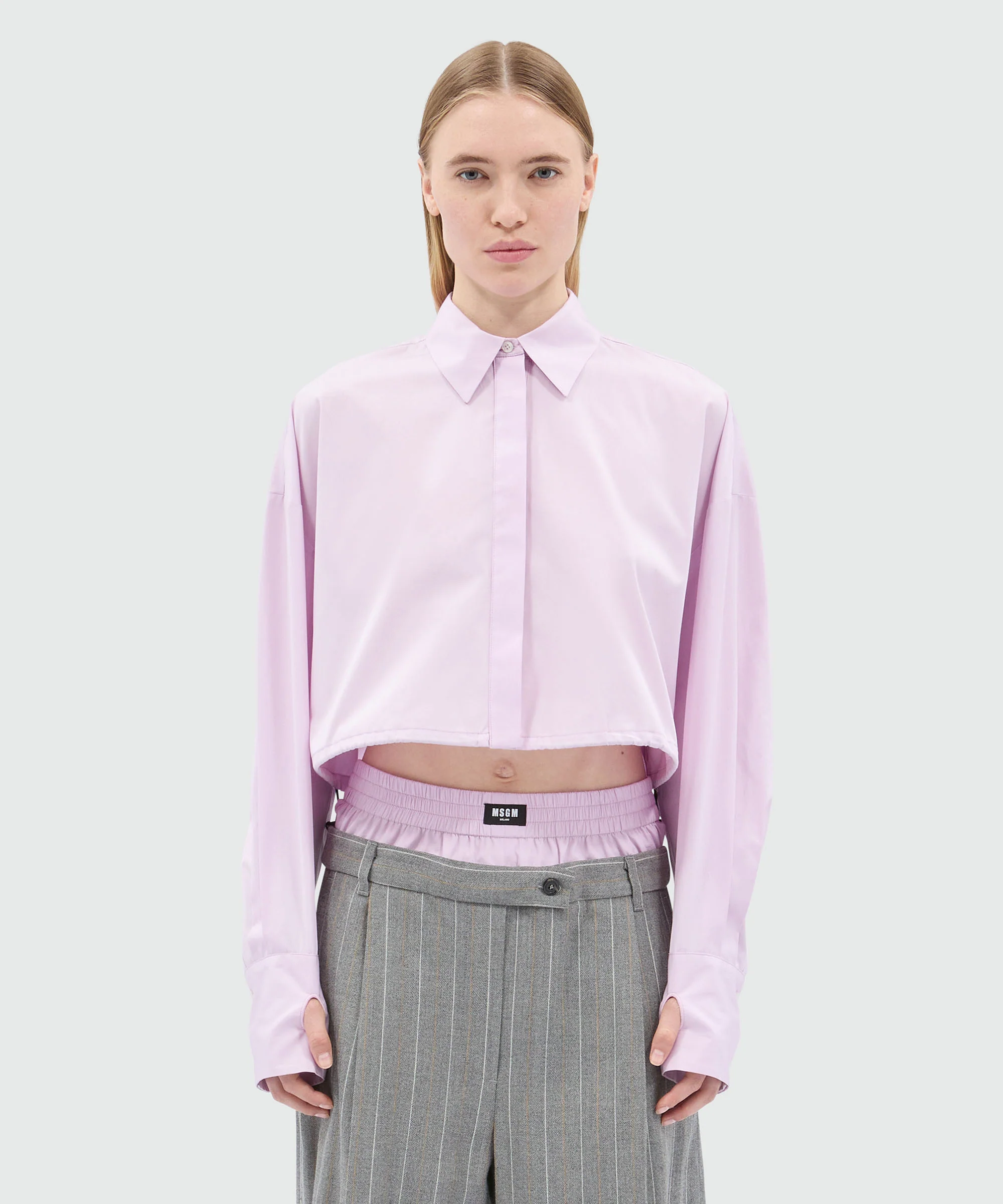 Pink poplin cropped shirt - Image 2