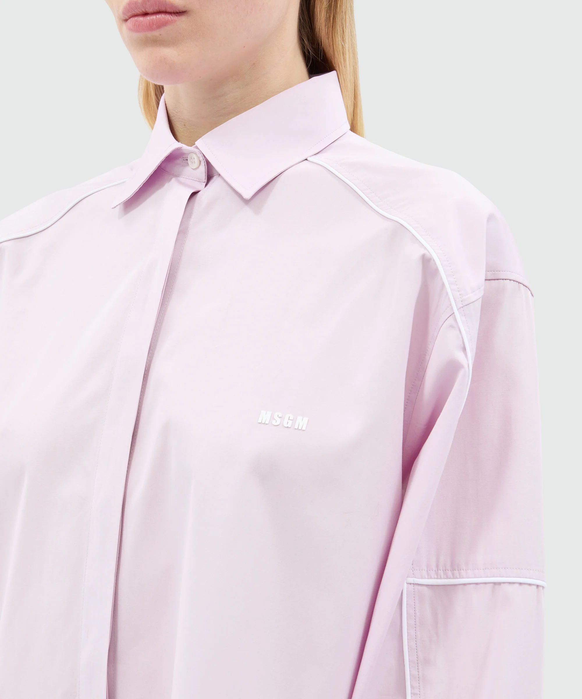 Pink poplin shirt with contrasting piping - Image 5