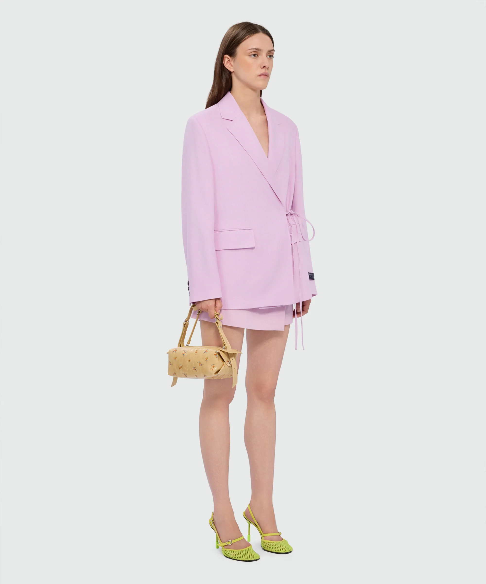 Pink viscose double-breasted jacket with tie fastening - Image 4