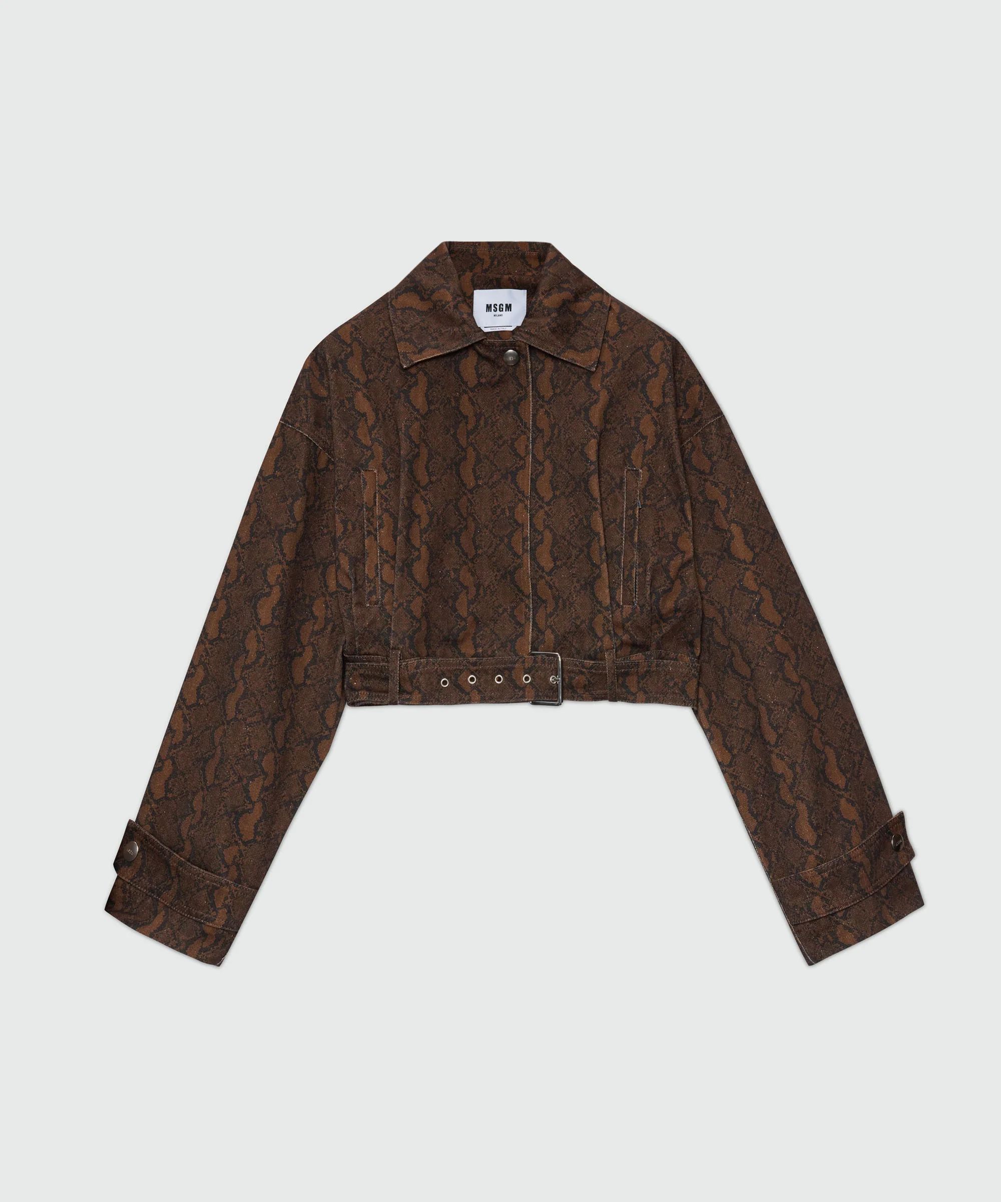 Python print gabardine cropped jacket.