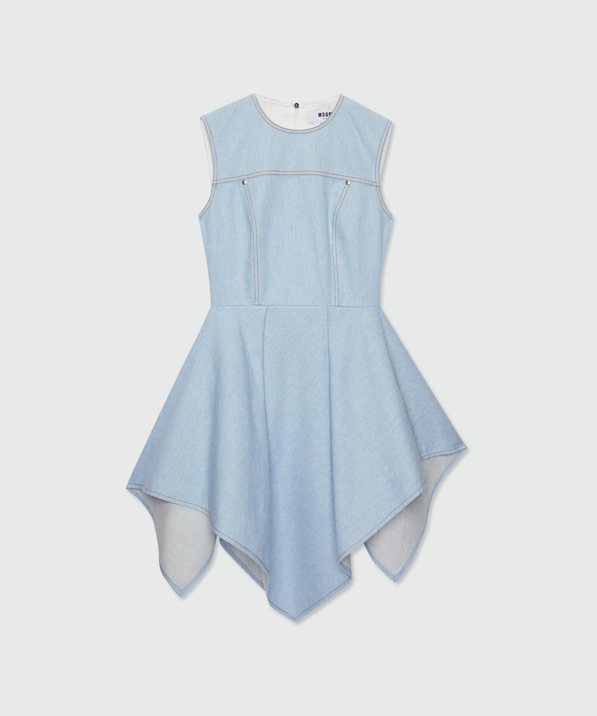 Raw denim dress with uneven hem skirt