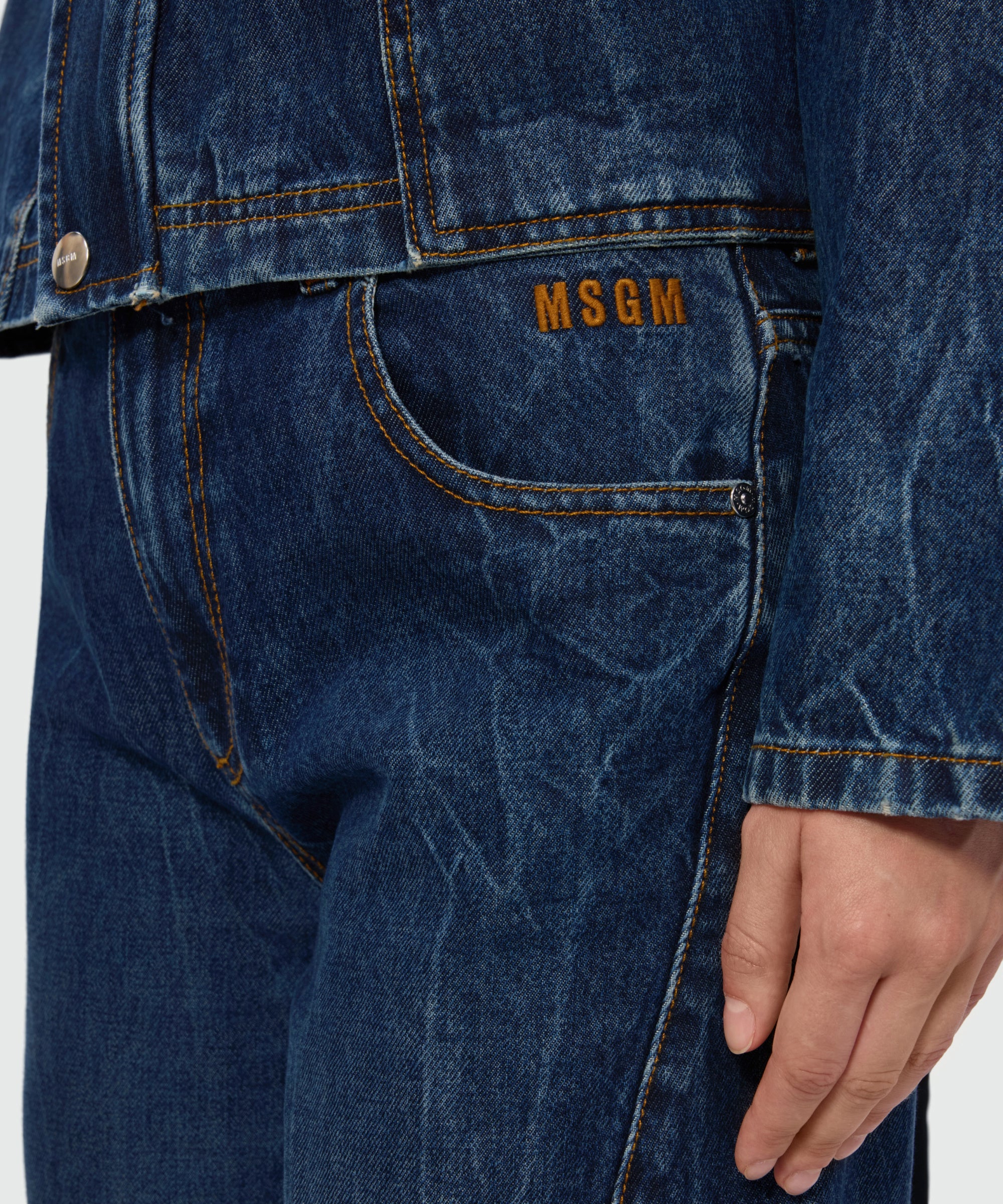 Raw-wash five-pocket denim trousers with leg seam detail - Image 5