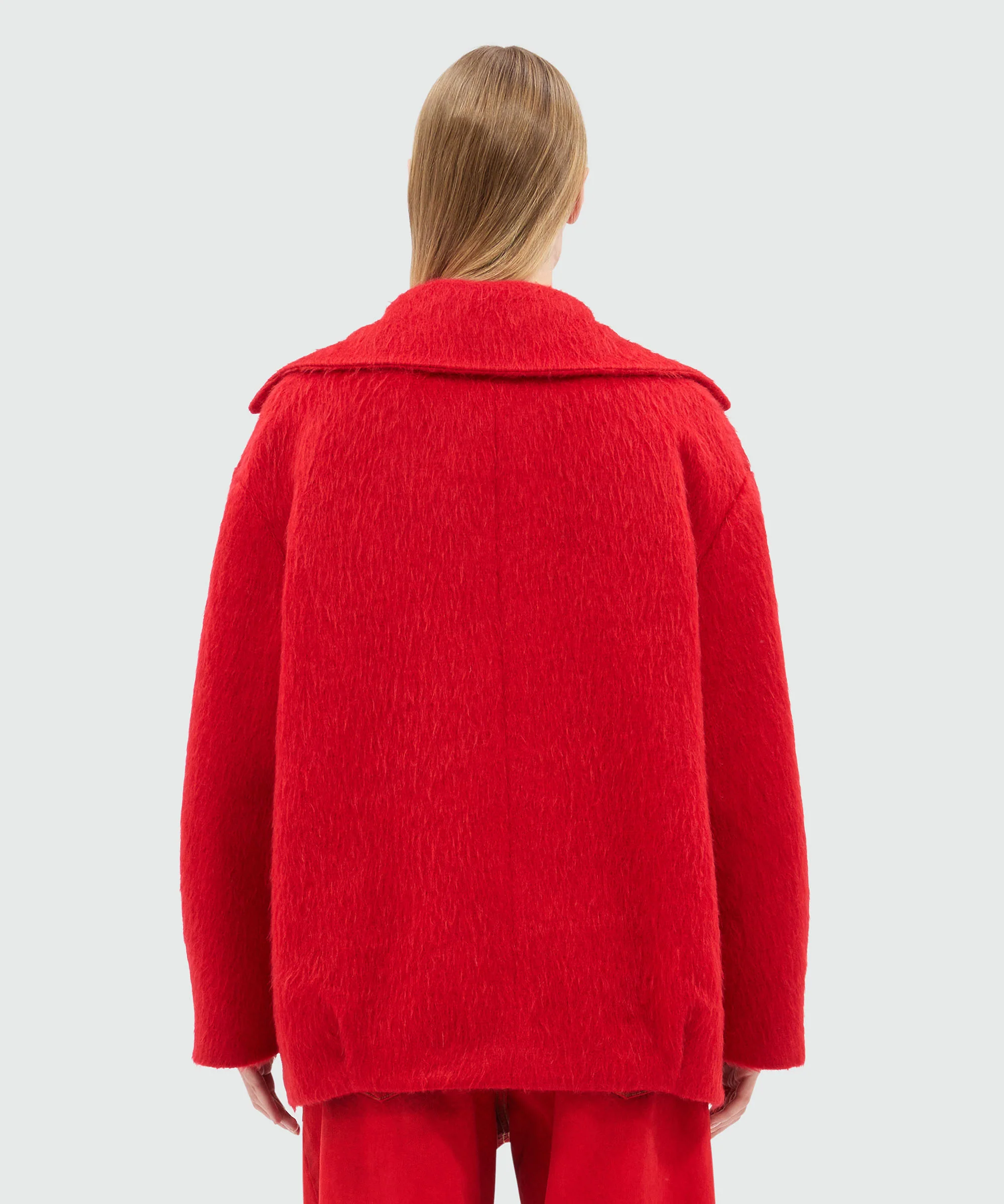 Short double-breasted coat in red brushed wool felt - Image 3