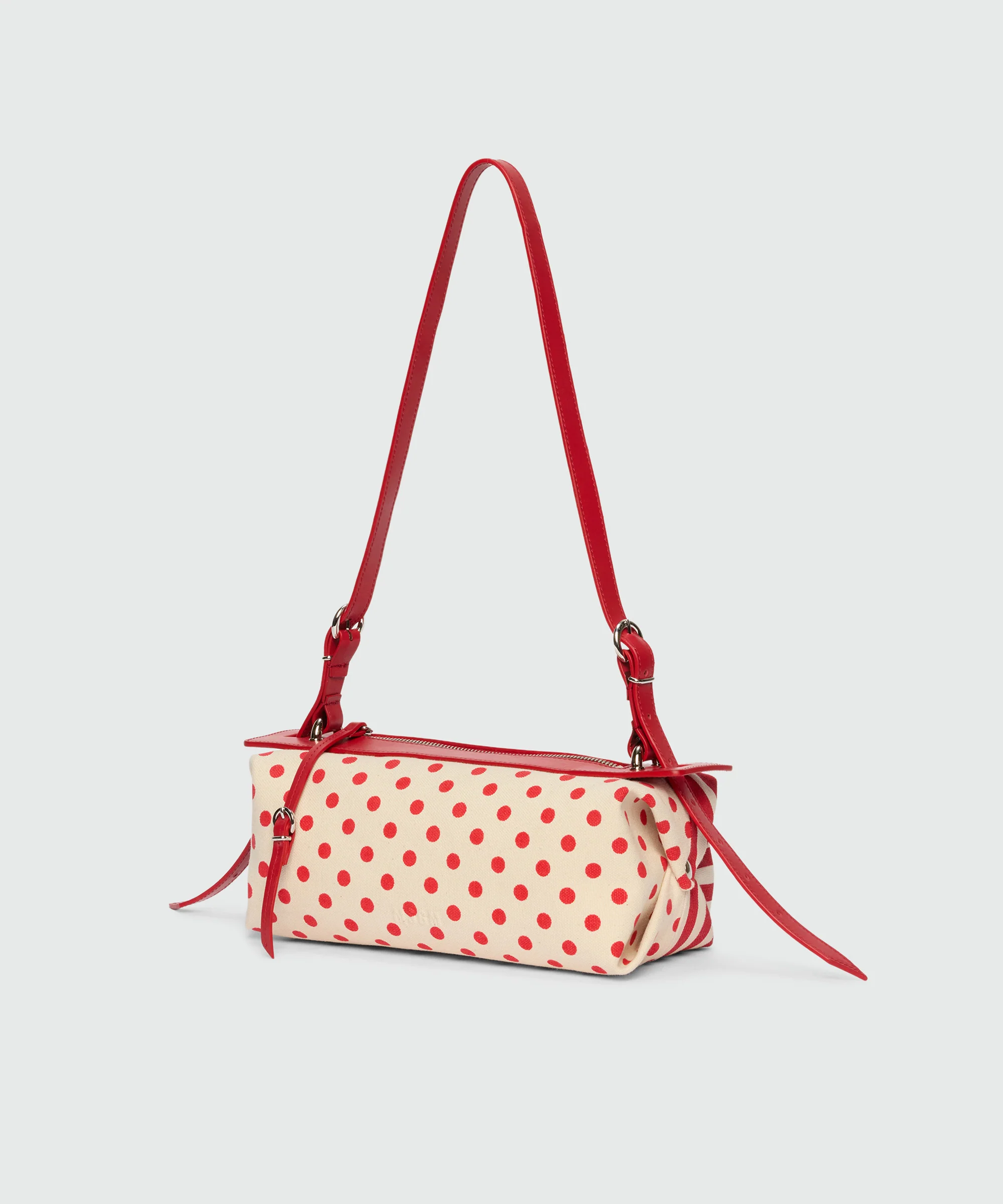 Small bowling bag in striped and polka dot print canvas. - Image 3
