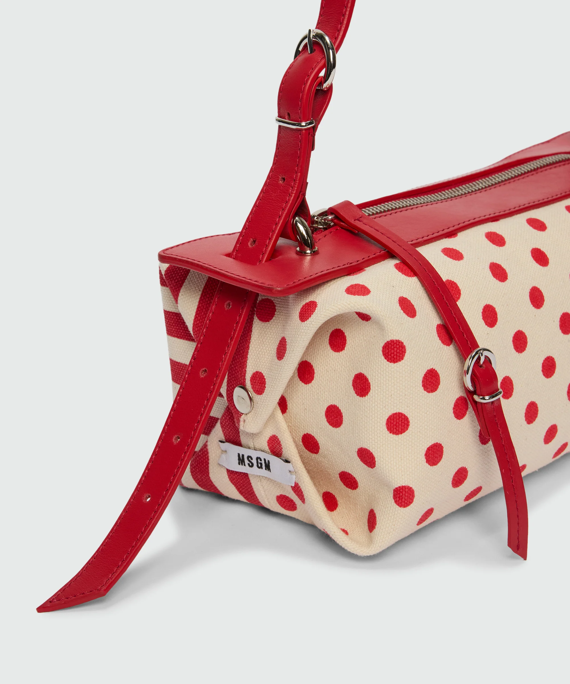 Small bowling bag in striped and polka dot print canvas. - Image 4
