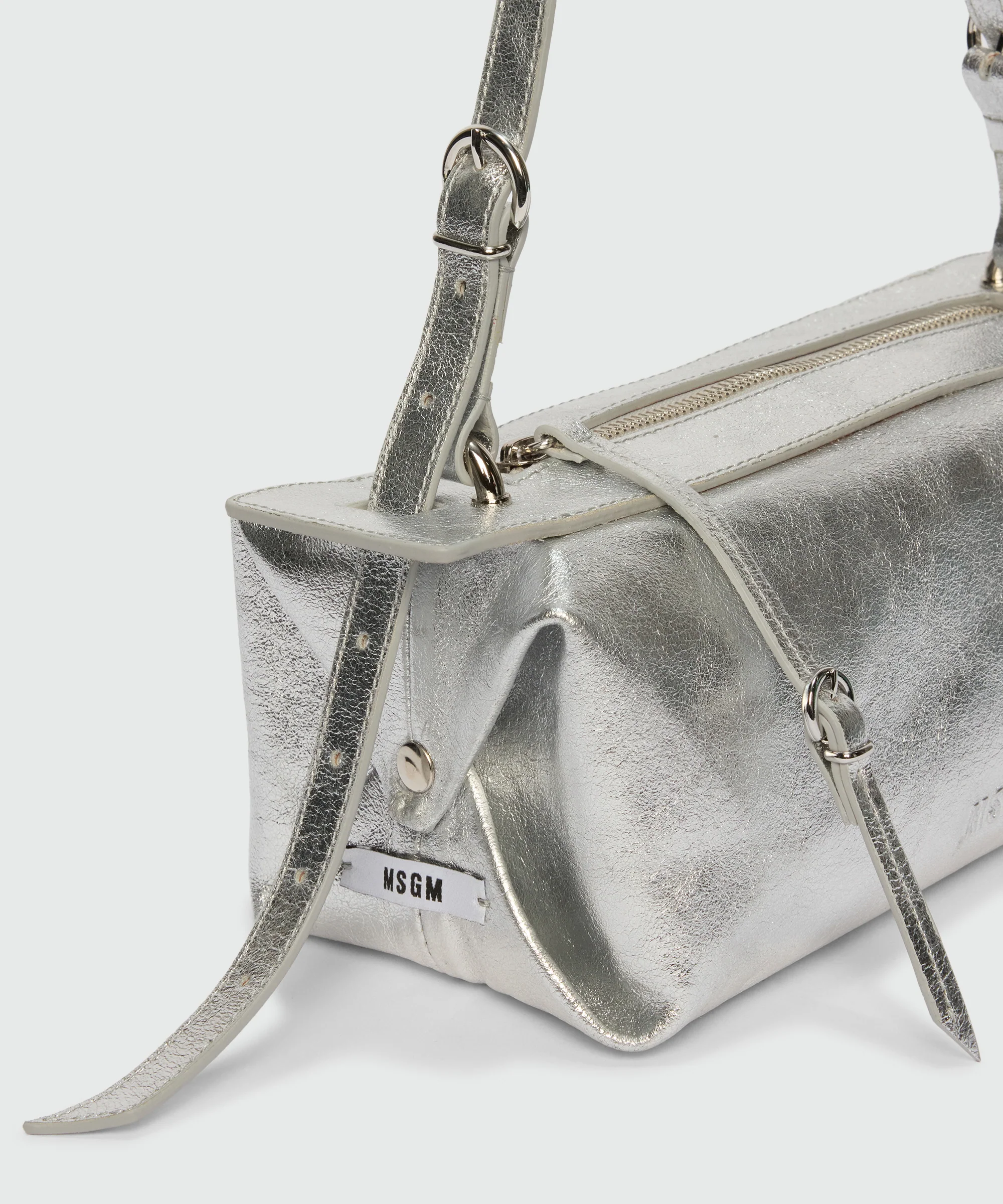 Small Lilly metallic silver leather bowling bag. - Image 4