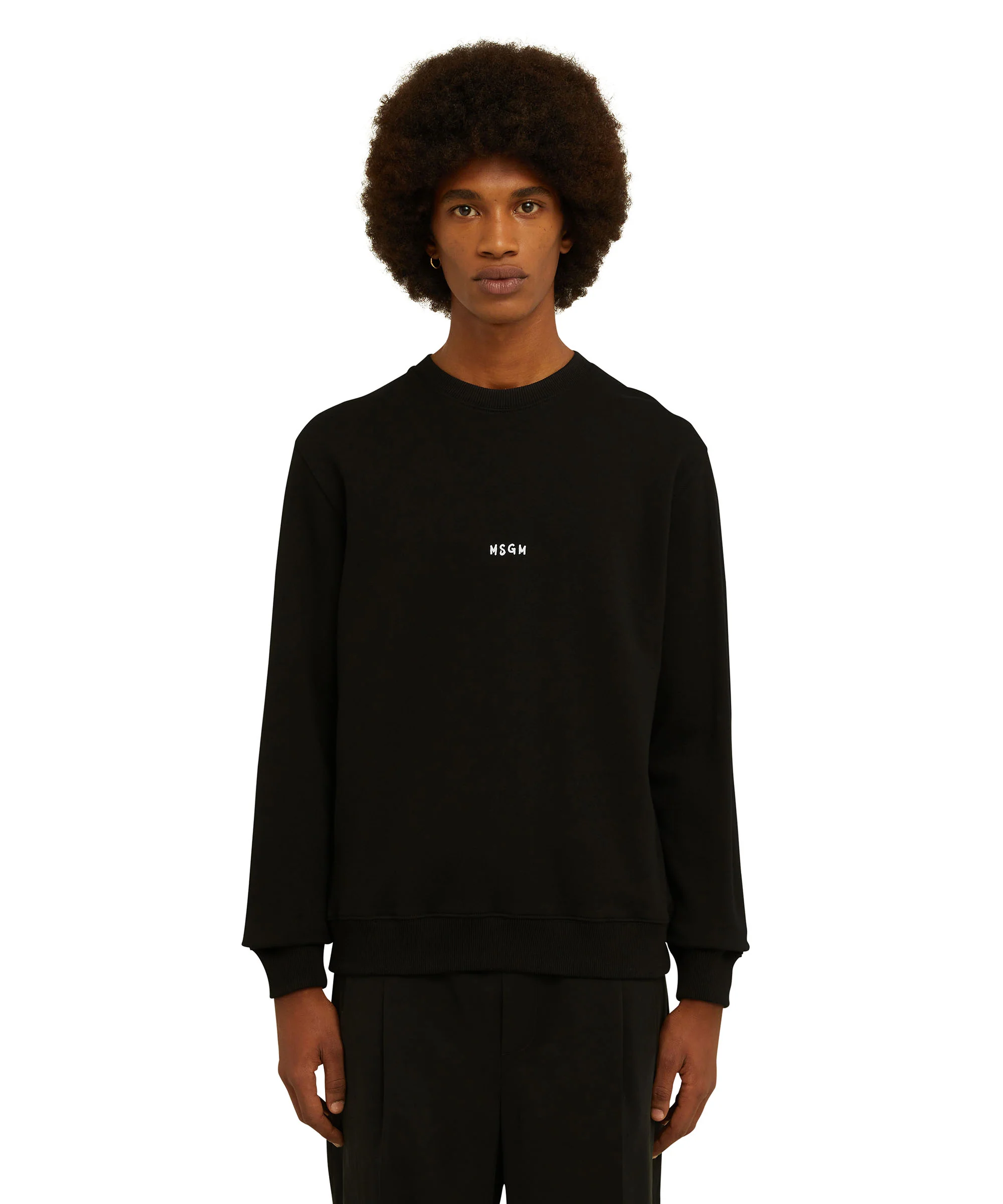 Solid color cotton crewneck sweatshirt with MSGM micro logo - Image 2