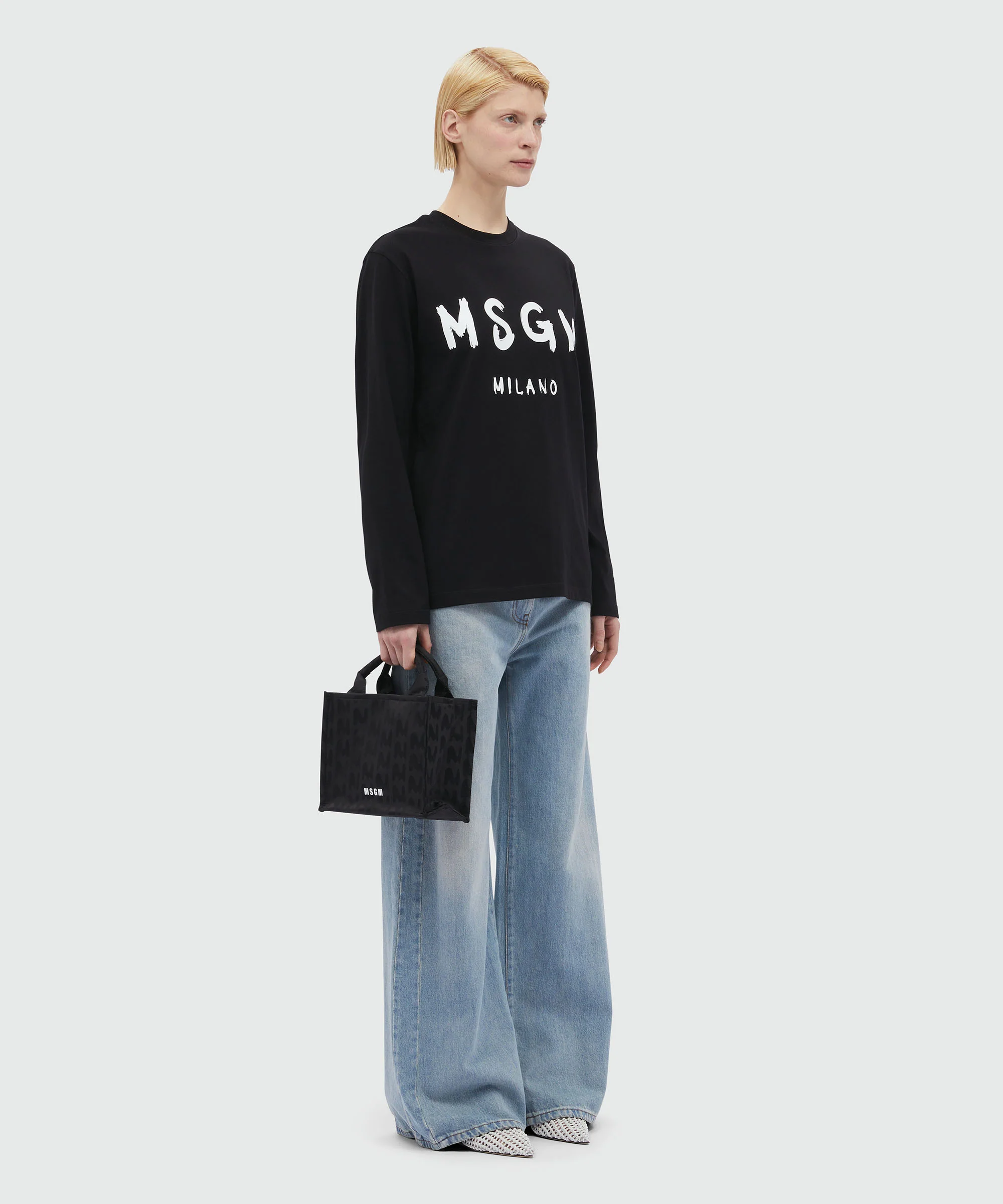 Black long sleeve T-shirt with brushstroke logo - Image 4